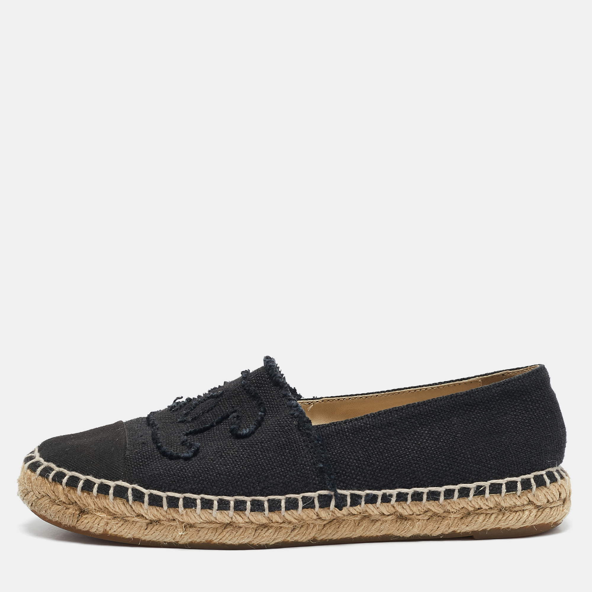 

Chanel Black Canvas CC Espadrille Flats Size