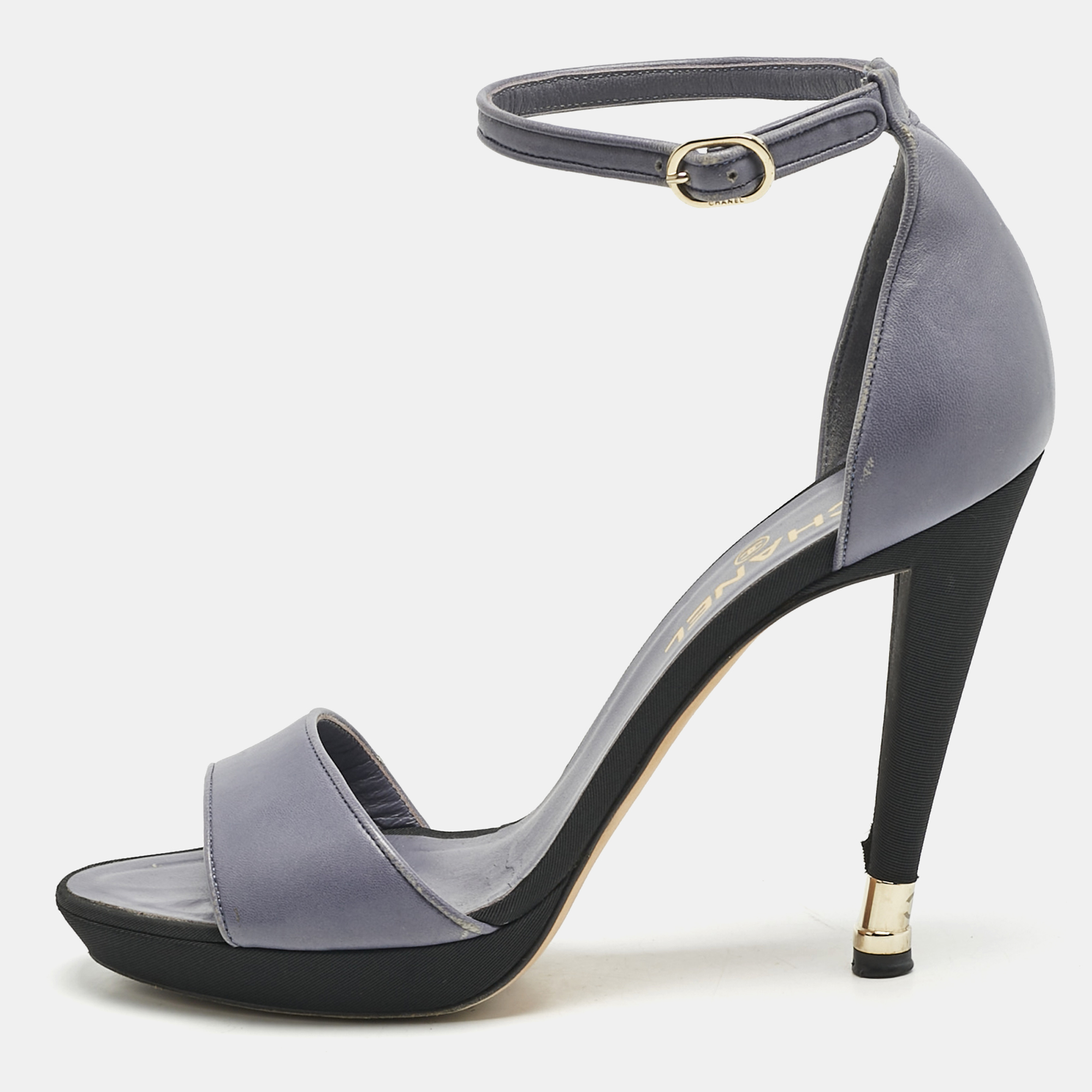 

Chanel Light Blue Leather CC Ankle Strap Sandals Size