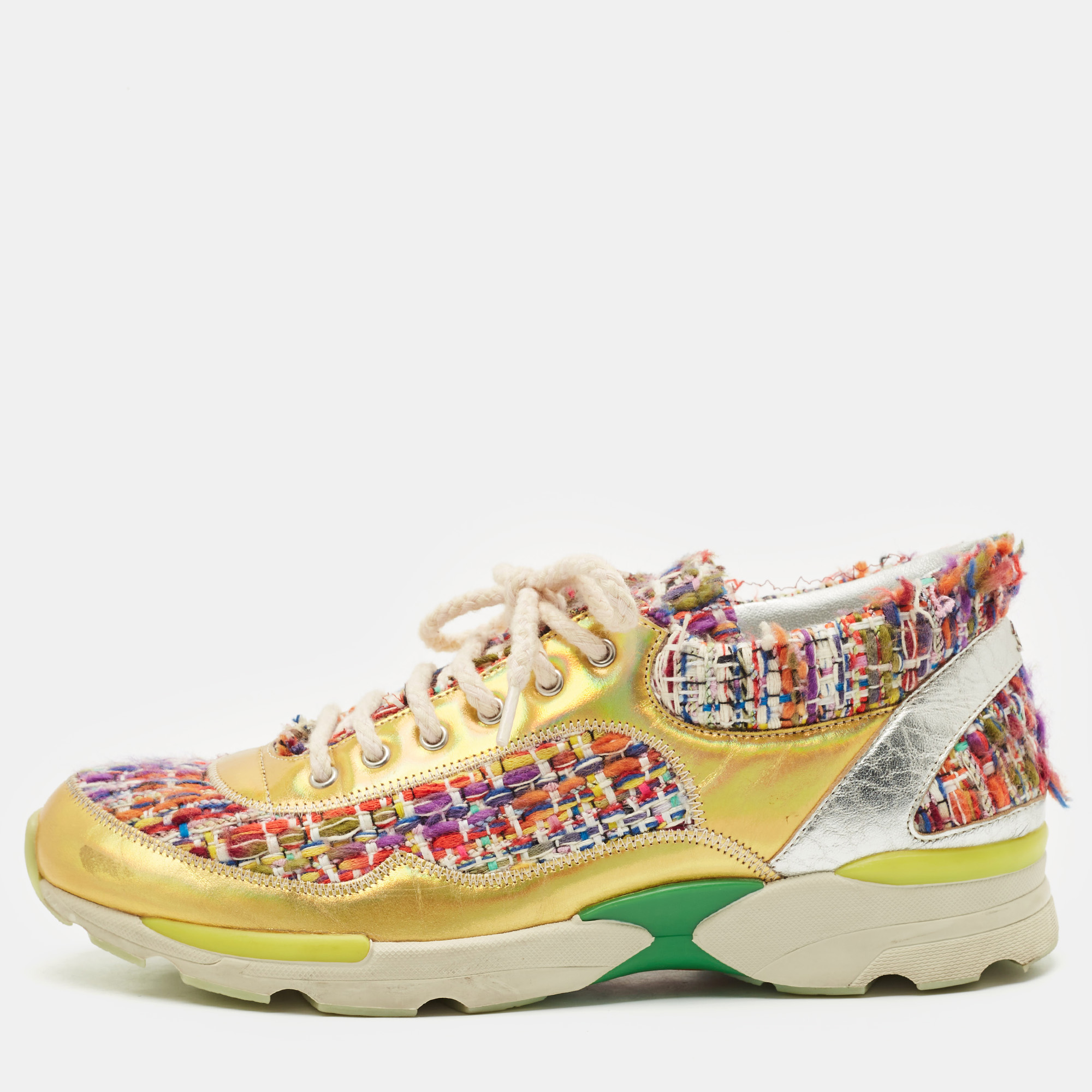 

Chanel Multicolor Tweed and Leather Low Top Sneakers Size