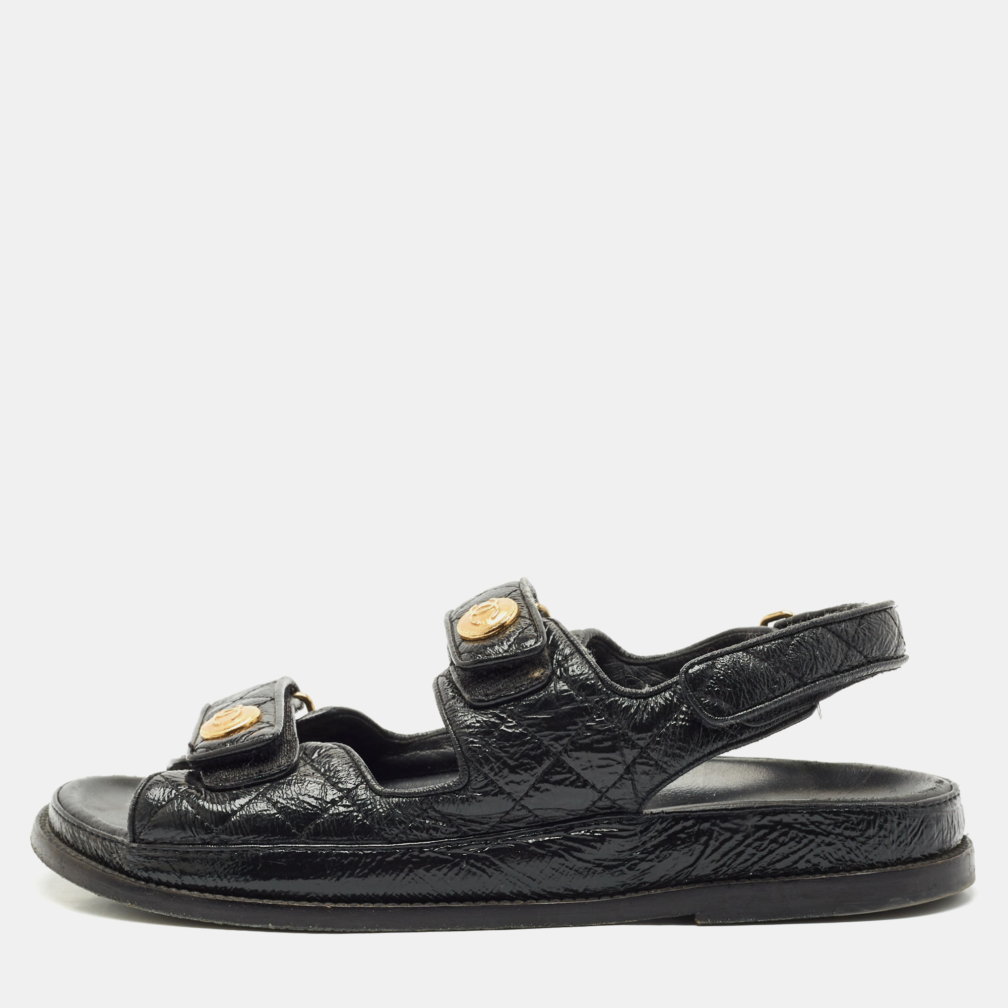 

Chanel Black Quilted Leather CC Dad Sandals Size