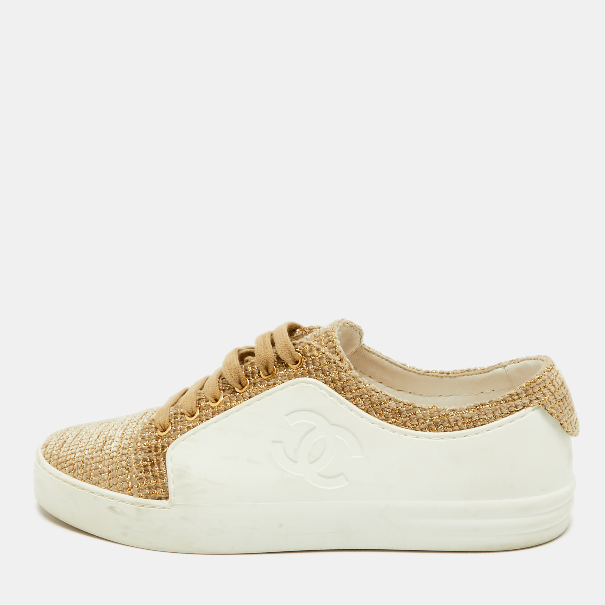 

Chanel White/Gold Rubber And Tweed Fantasy Sneakers Size