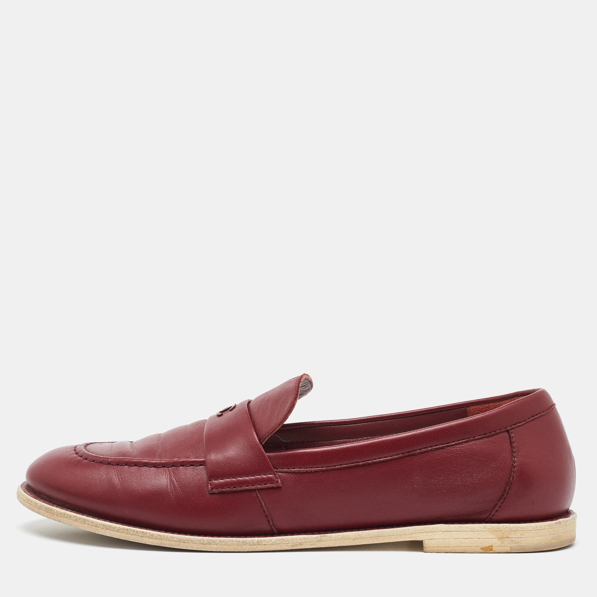 

Chanel Dark Red Leather CC Slip On Loafers Size
