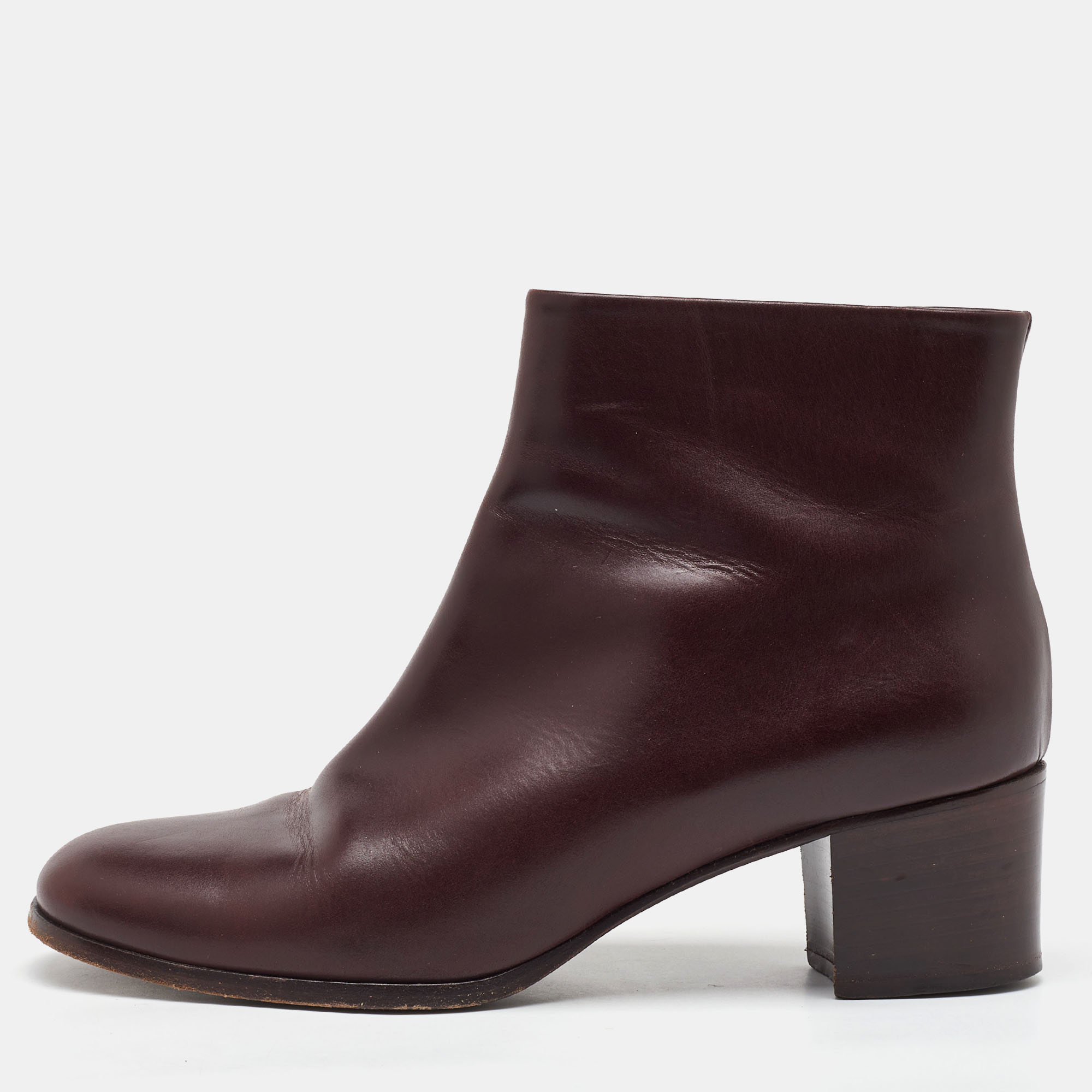 

Chanel Burgundy Leather CC Block Heel Ankle Length Boots Size