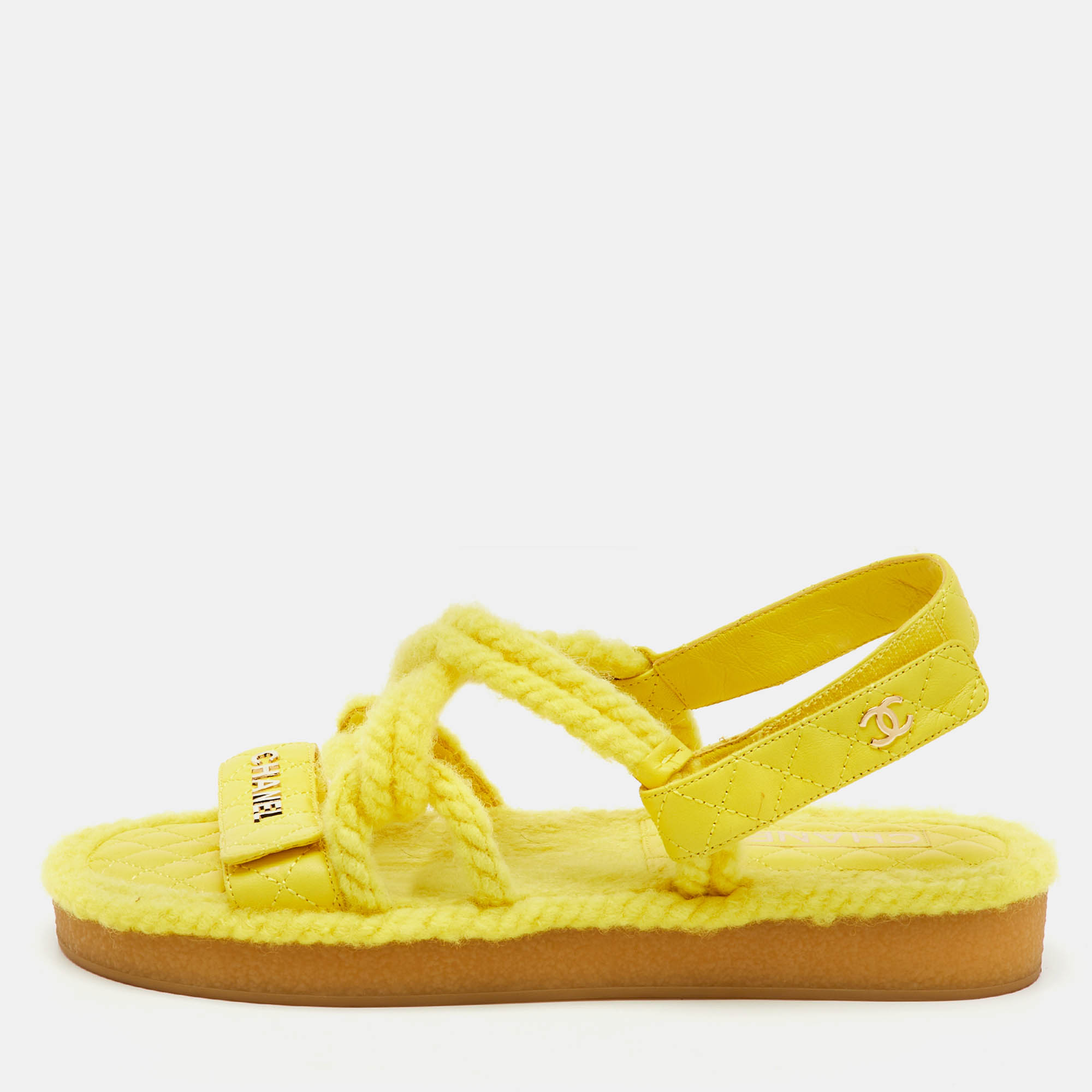 

Chanel Yellow Leather CC Dad Flat Sandals Size