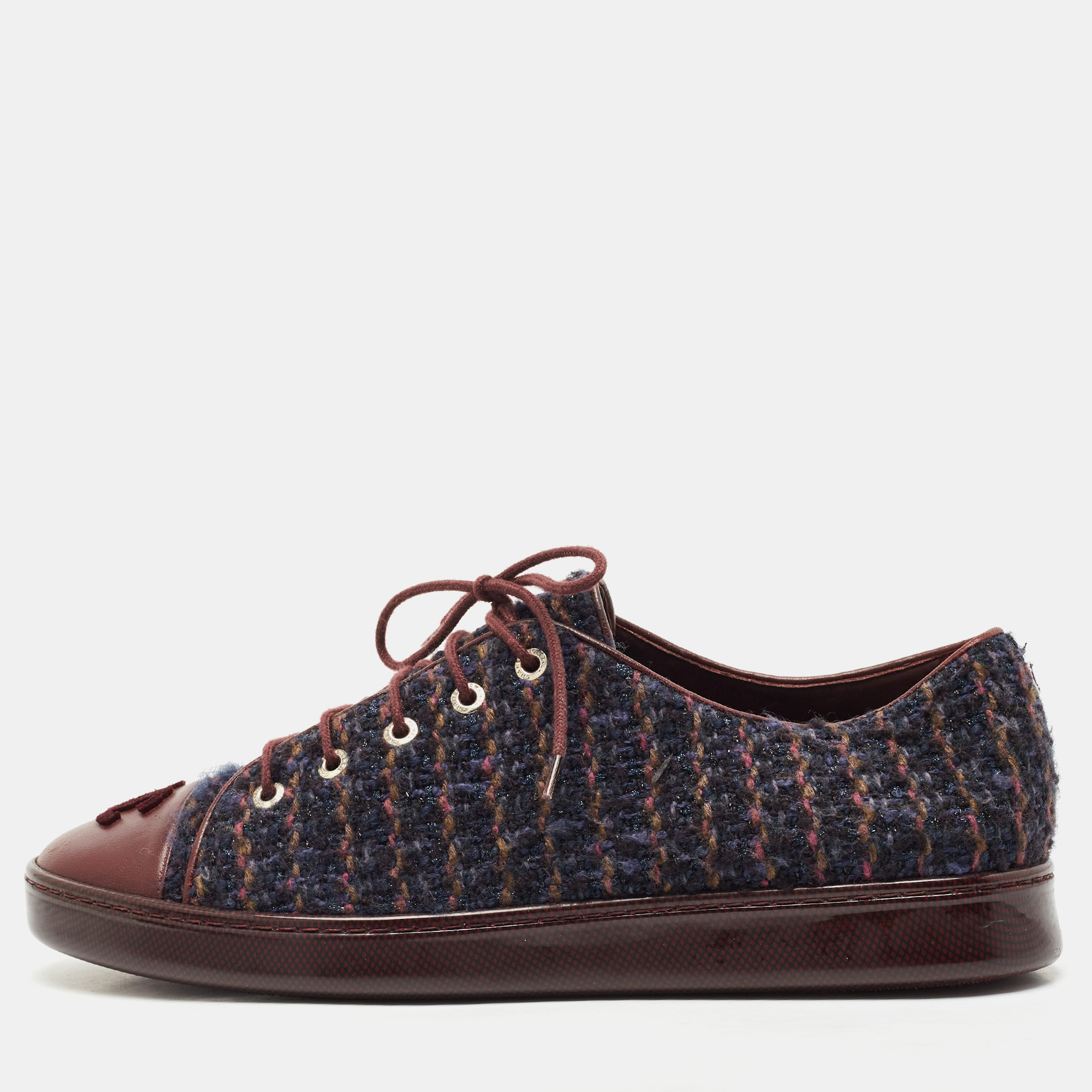 

Chanel Multicolor Tweed and Leather CC Low Top Sneakers Size
