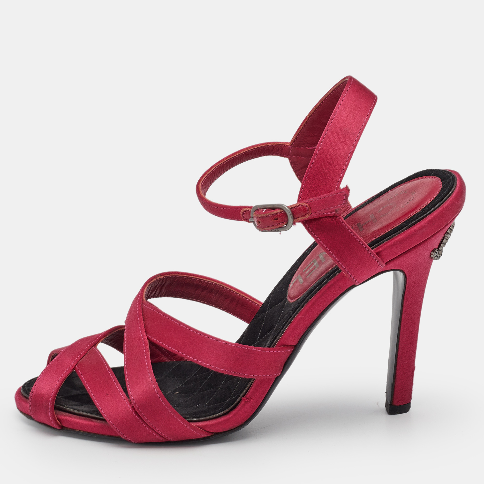 

Chanel Pink Satin CC Ankle Strap Sandals Size