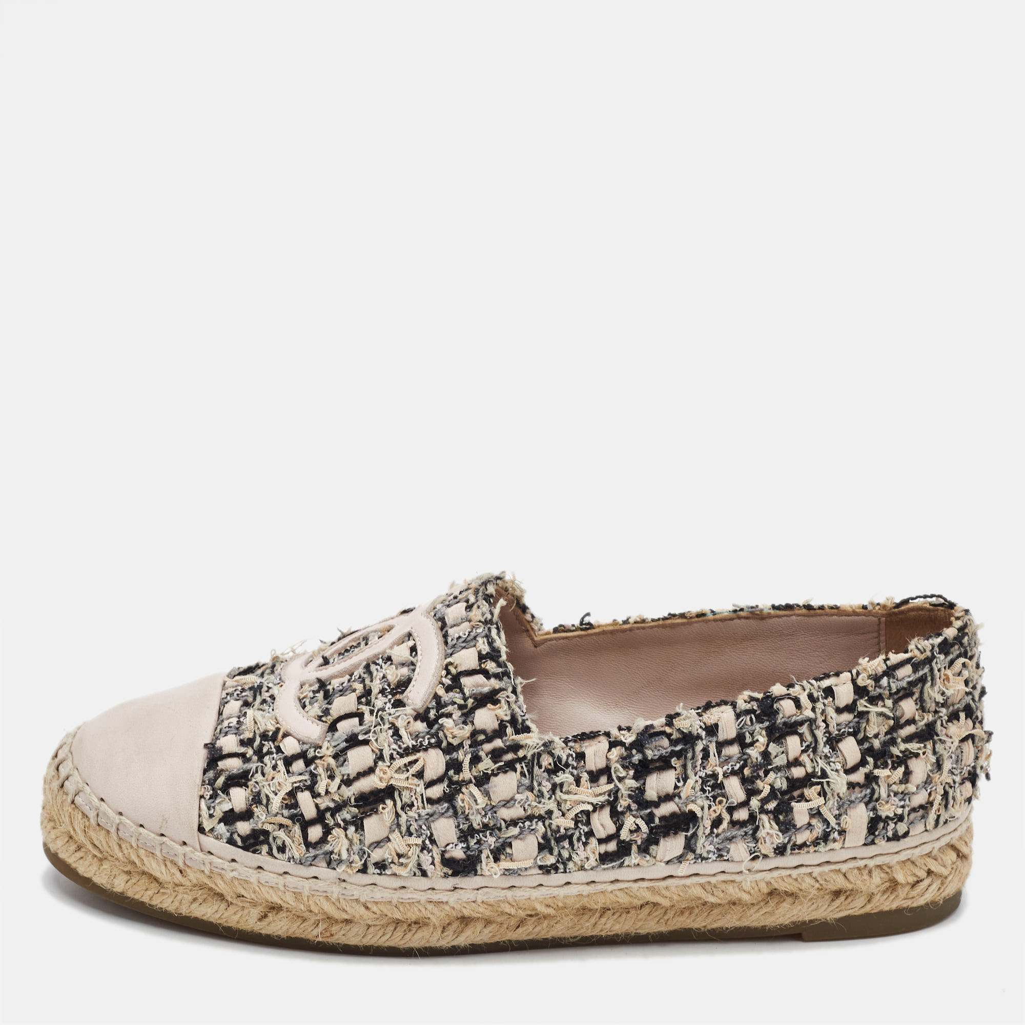 

Chanel Multicolor Tweed and Leather CC Cap Toe Espadrille Flats Size