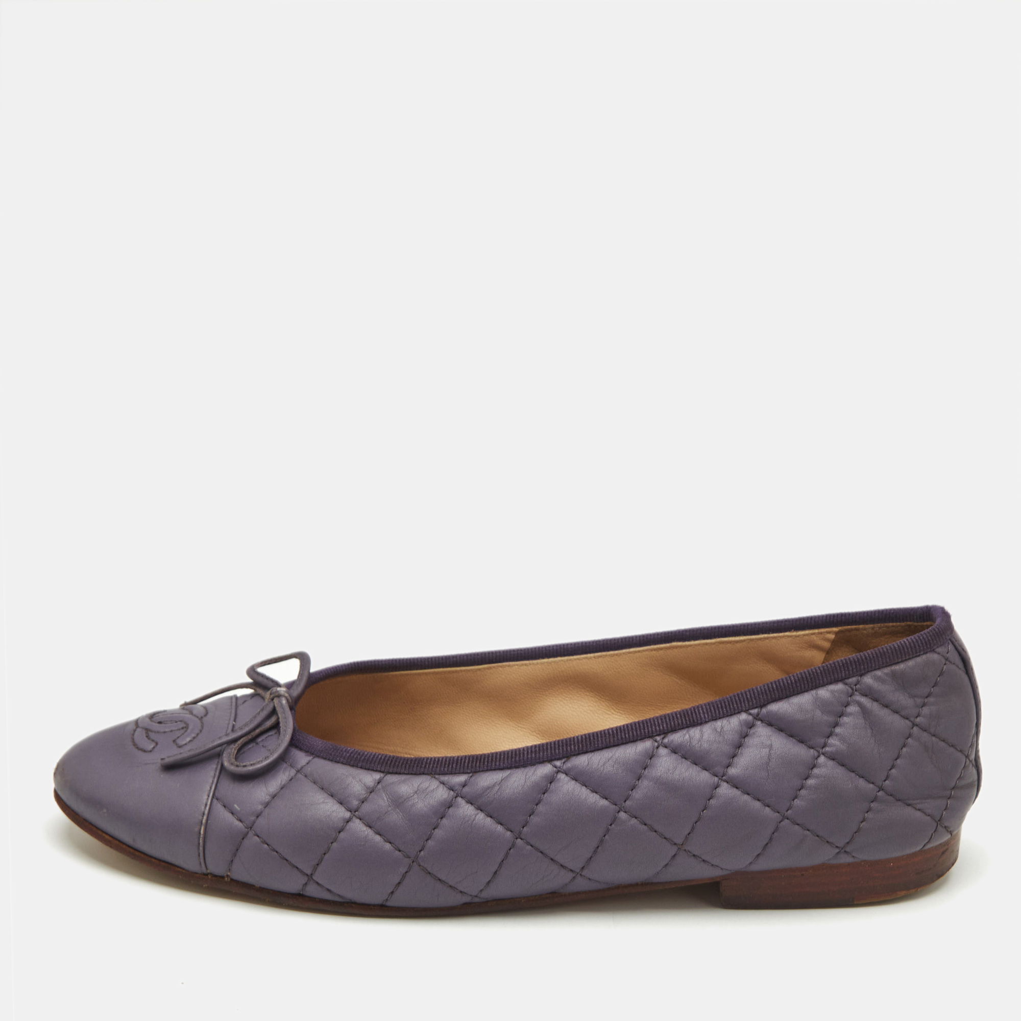 

Chanel Metallic Purple Leather CC Cap-Toe Bow Ballet Flats Size