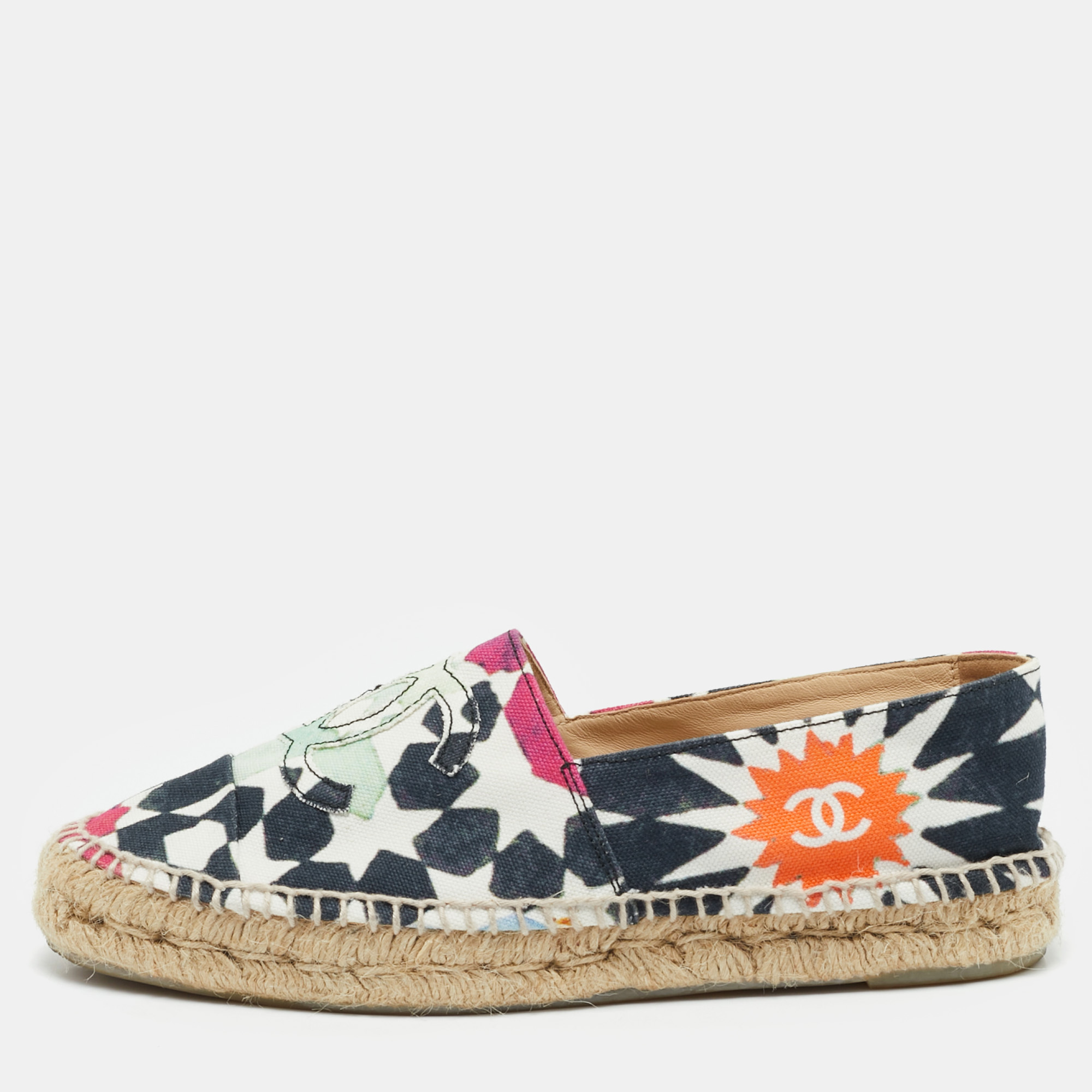 

Chanel Multicolor Print Canvas CC Espadrille Flats Size