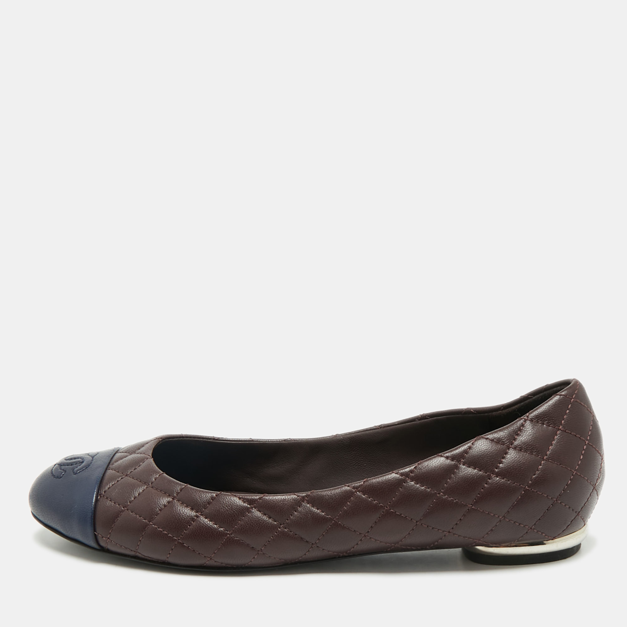 

Chanel Blue/Burgundy Leather CC Cap Toe Bow Ballet Flats Size