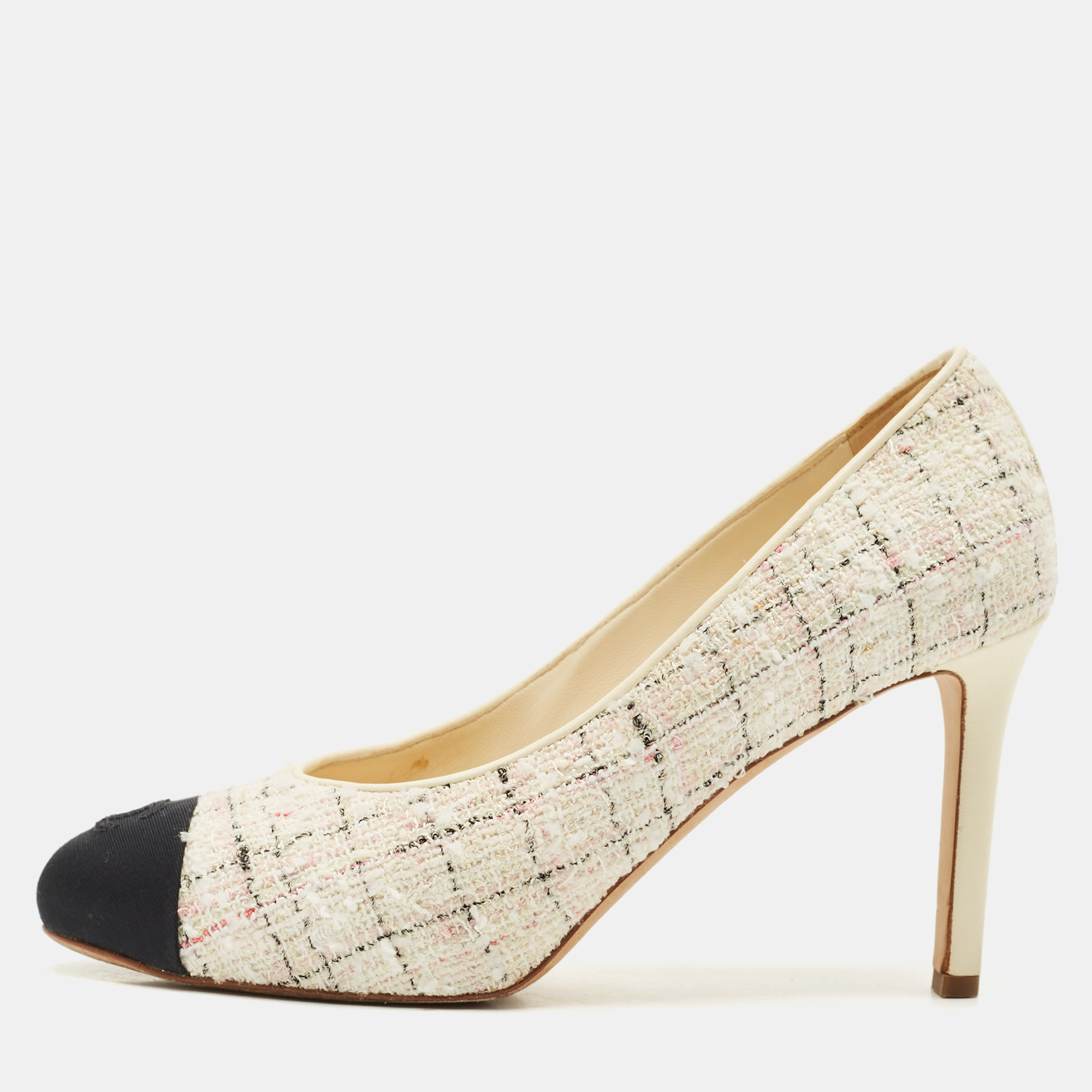 

Chanel Multicolor Tweed and Leather CC Cap Toe Pumps Size
