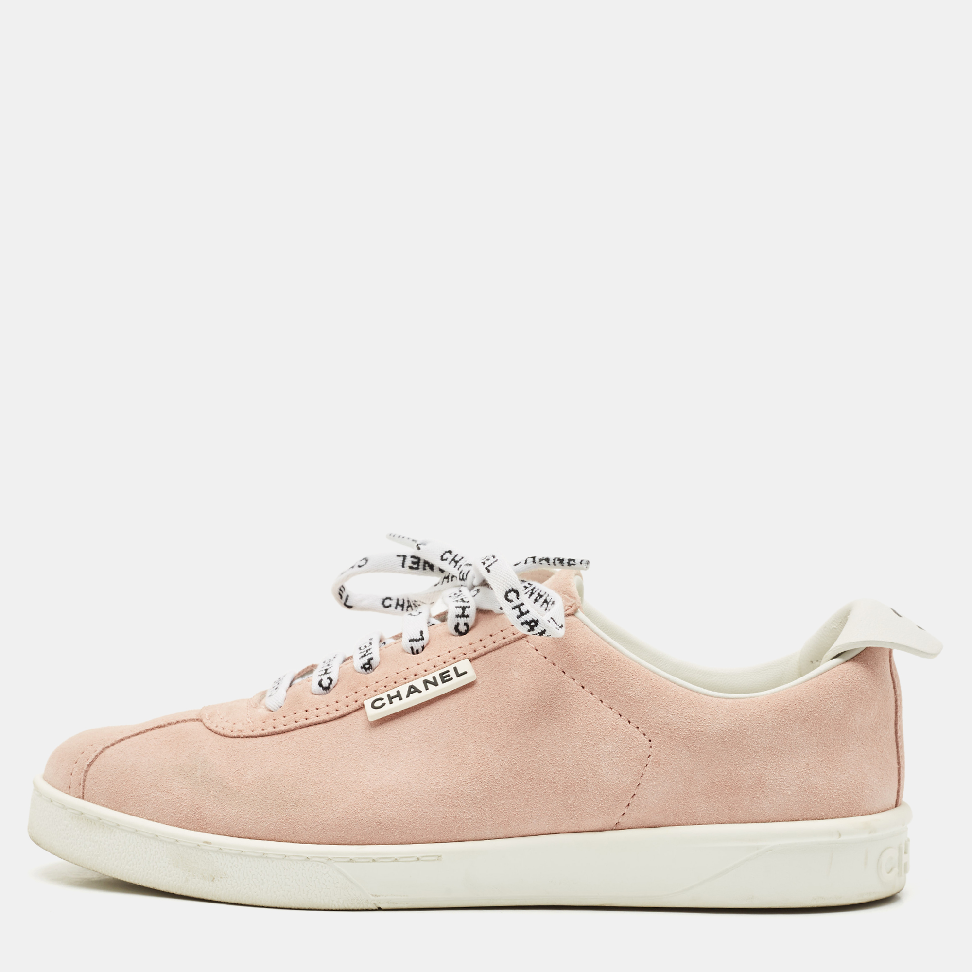 

Chanel Pink Suede Weekender Low Top Sneakers Size