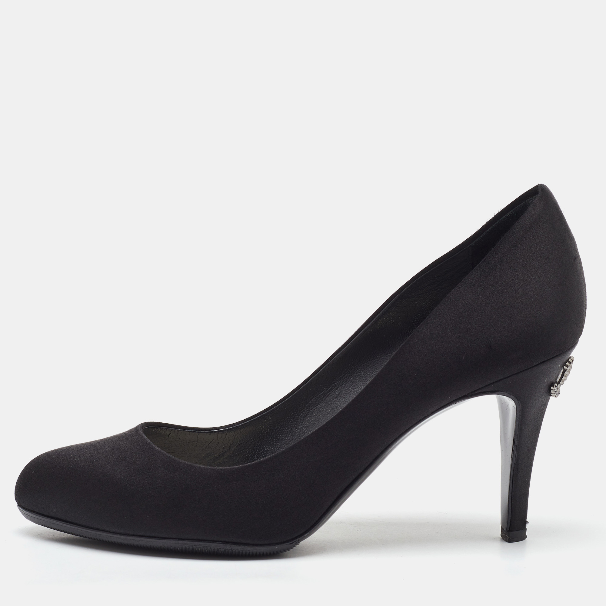 

Chanel Black Satin CC Heel Round Toe Pumps Size