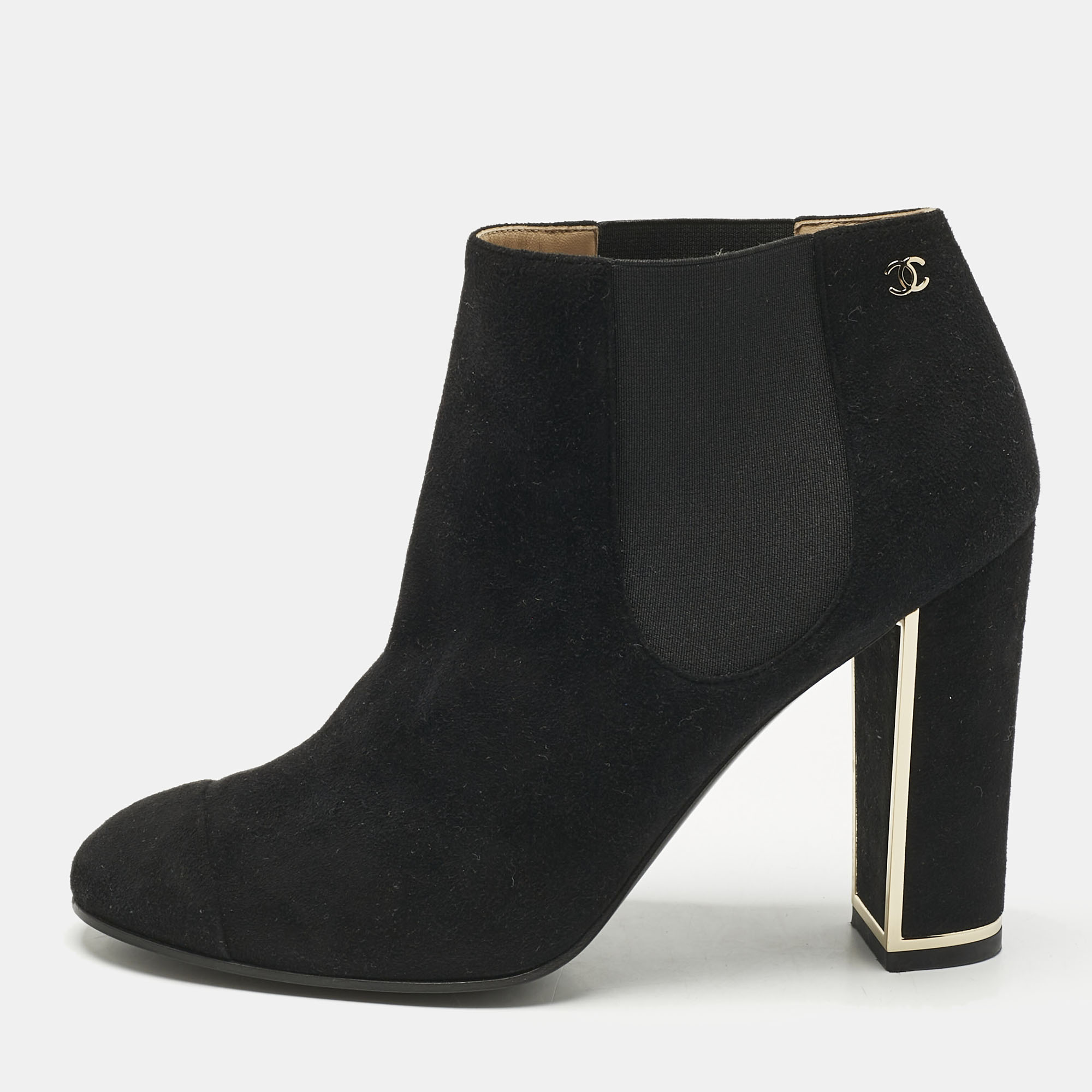 Pre-owned Chanel Black Suede Cap Toe Ankle Length Boots Size 40.5