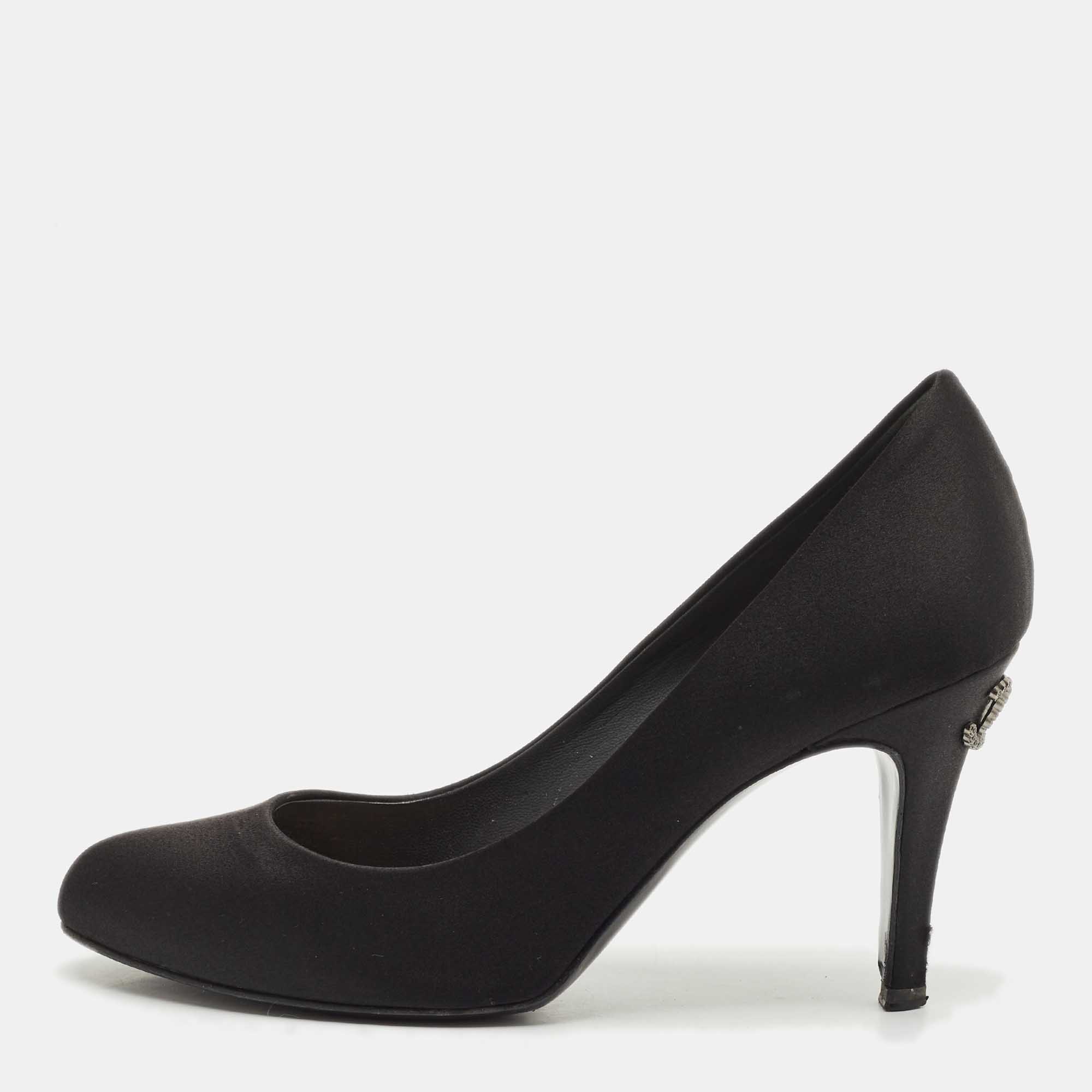 

Chanel Black Satin CC Heel Pumps Size 37