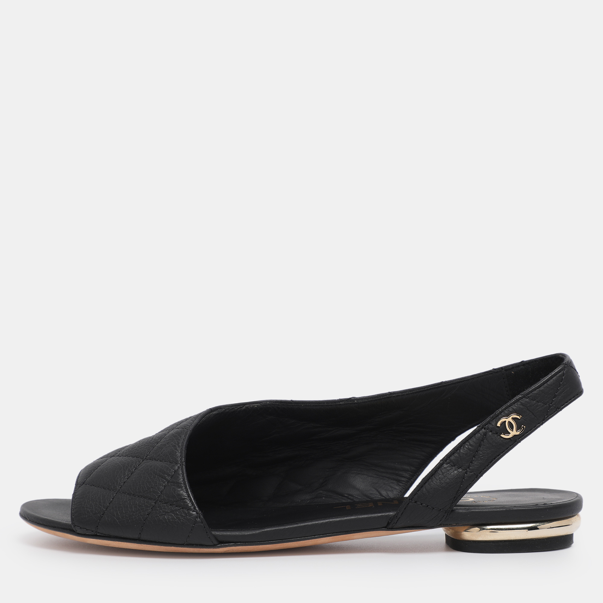 

Chanel Black Quilted Leather Slingback Sandals Size 35