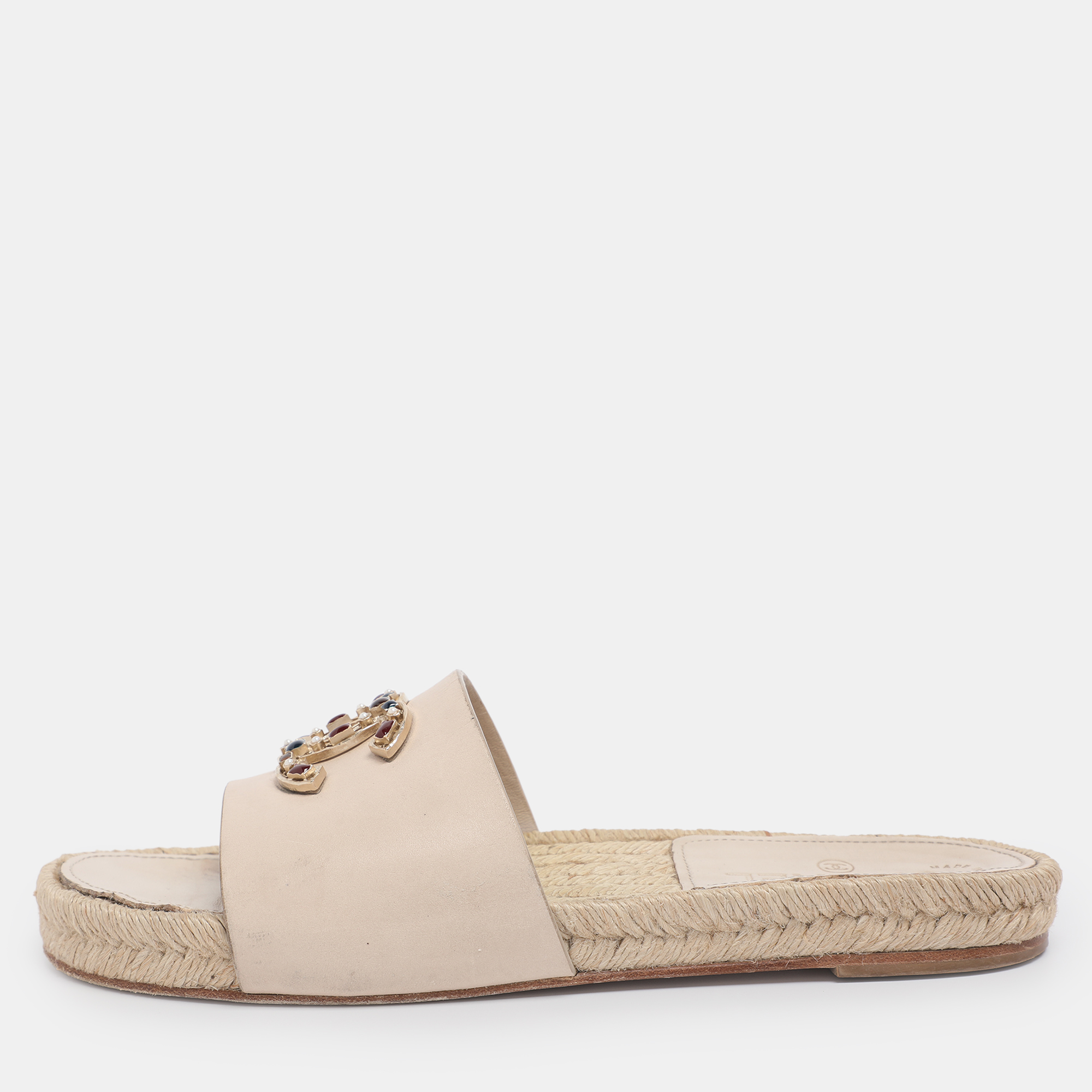 

Chanel Light Beige Leather CC Espadrille Slides Sandals Size 39