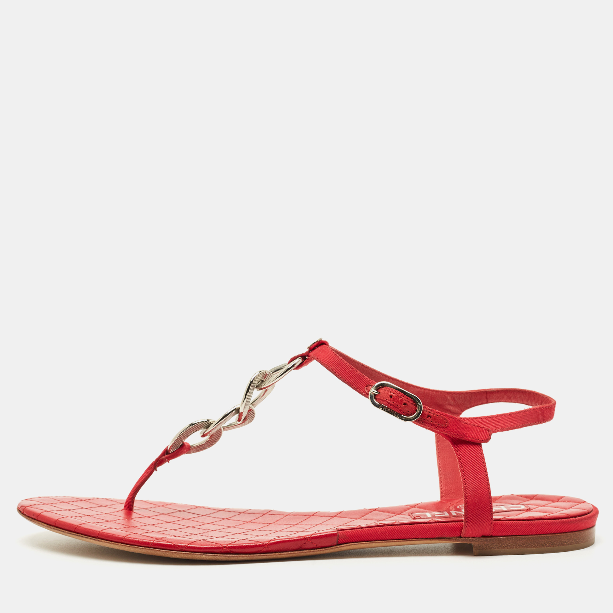 

Chanel Red Canvas Thong Slingbag Flat Sandals Size