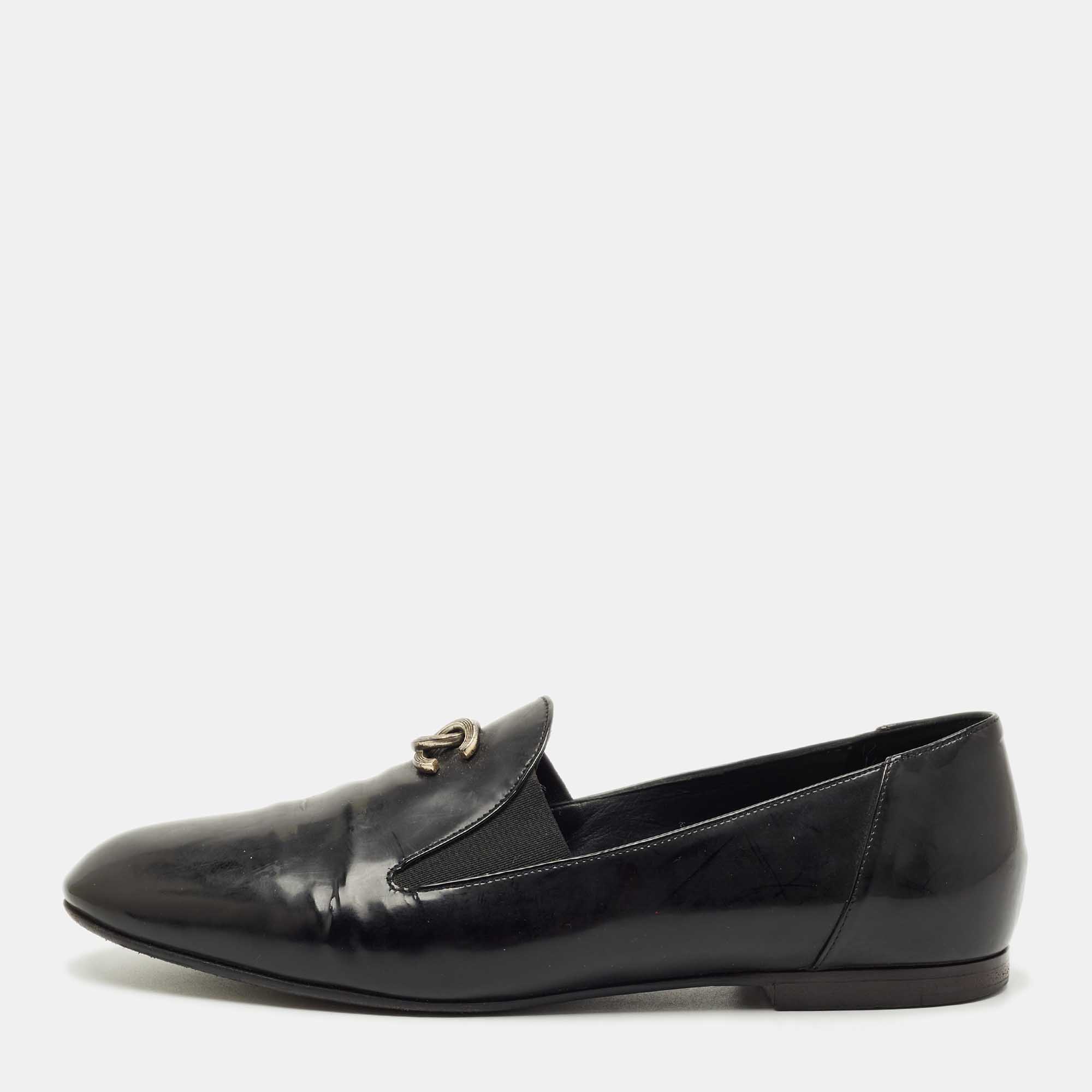 

Chanel Black Leather CC Smoking Slippers Size