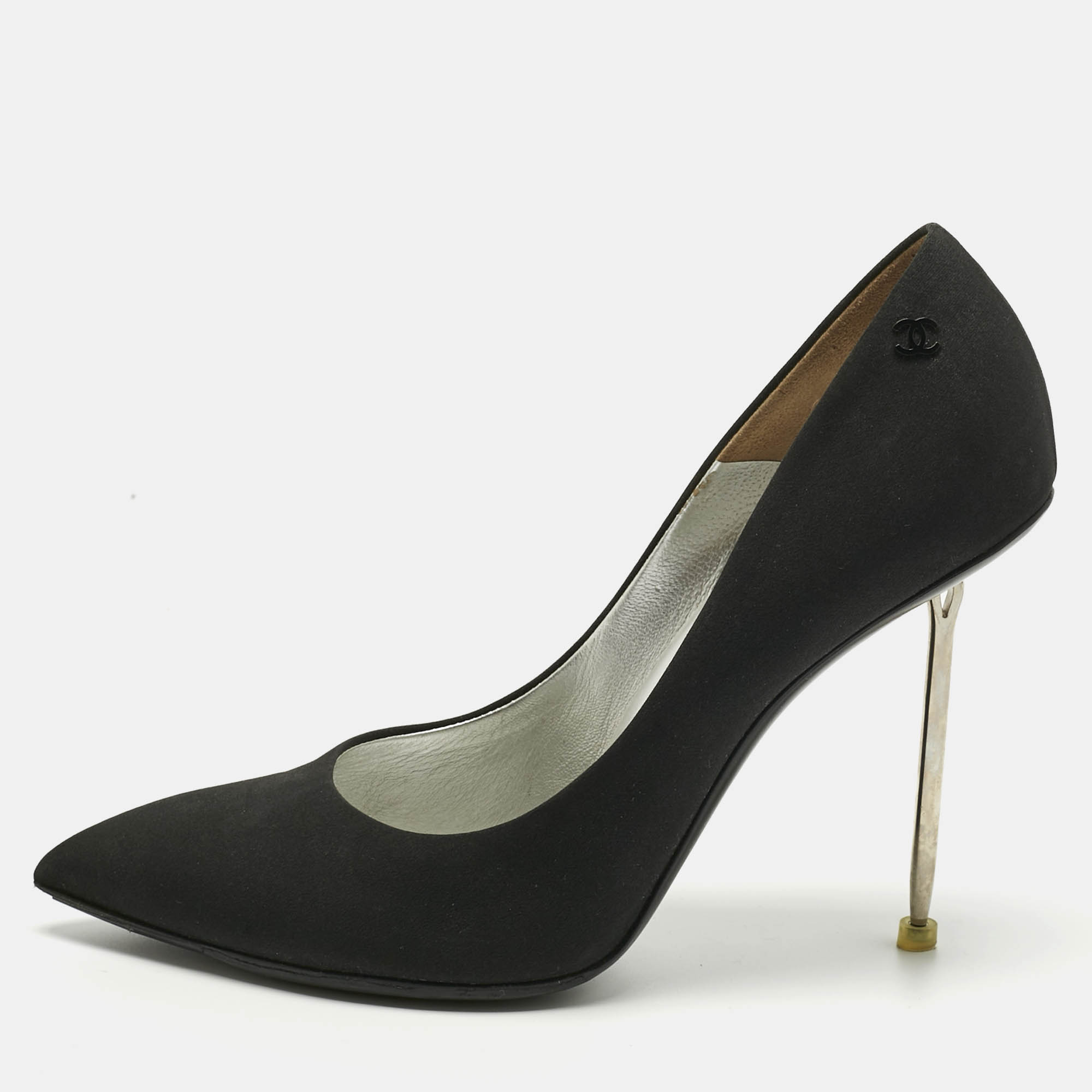 

Chanel Black Satin Pointed Toe Pumps Size