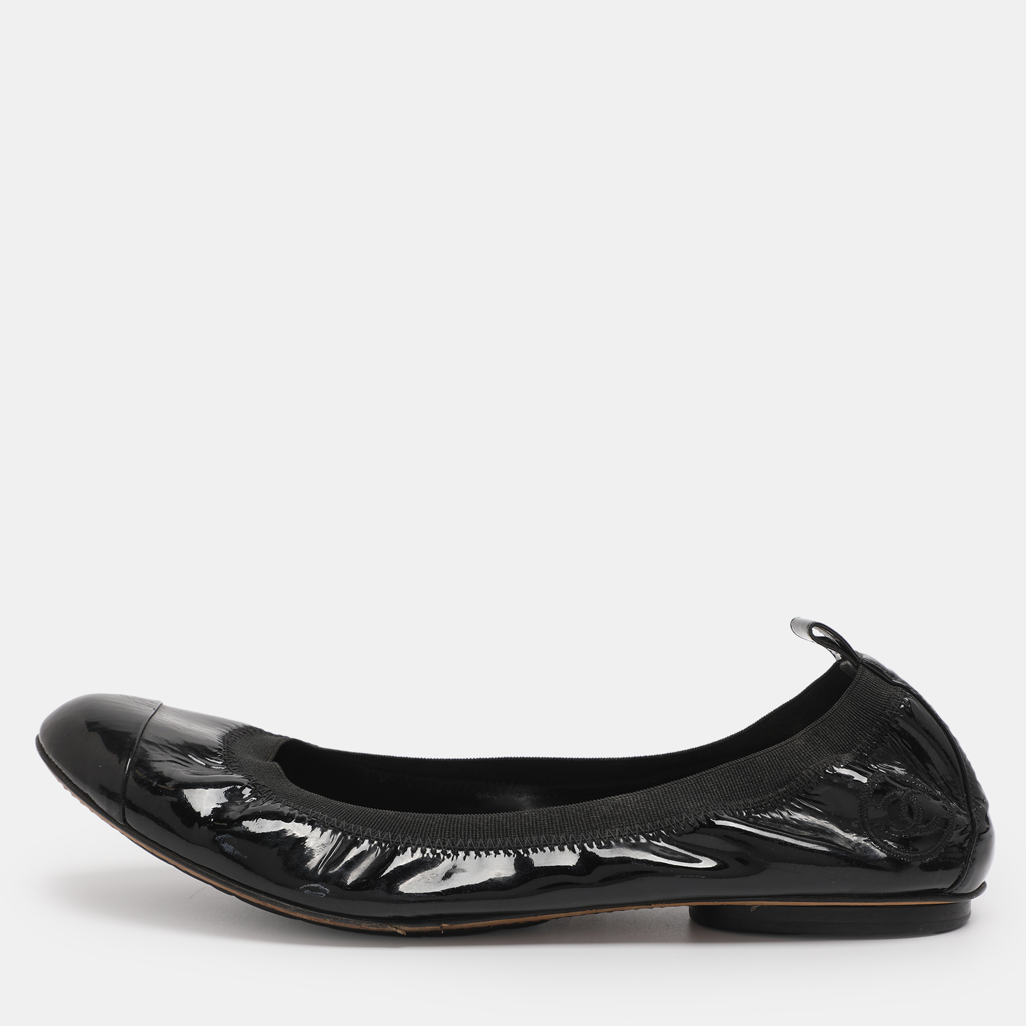 Pre-owned Chanel Black Cc Ballet Flats Size 40