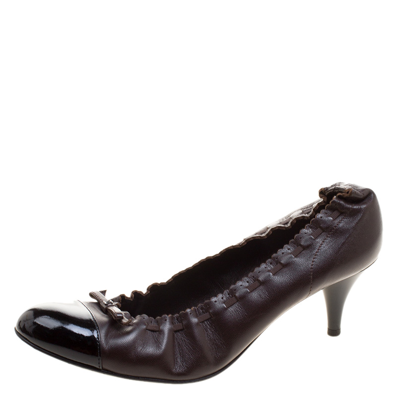 Pre Owned حذاء كعب عالي شانيل جلد بني/أسود مقاس 38