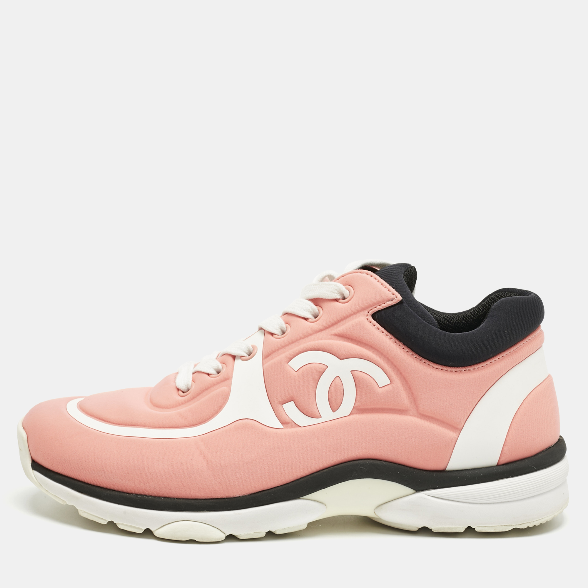 

Chanel Pink/White Nylon CC Low Top Sneakers Size