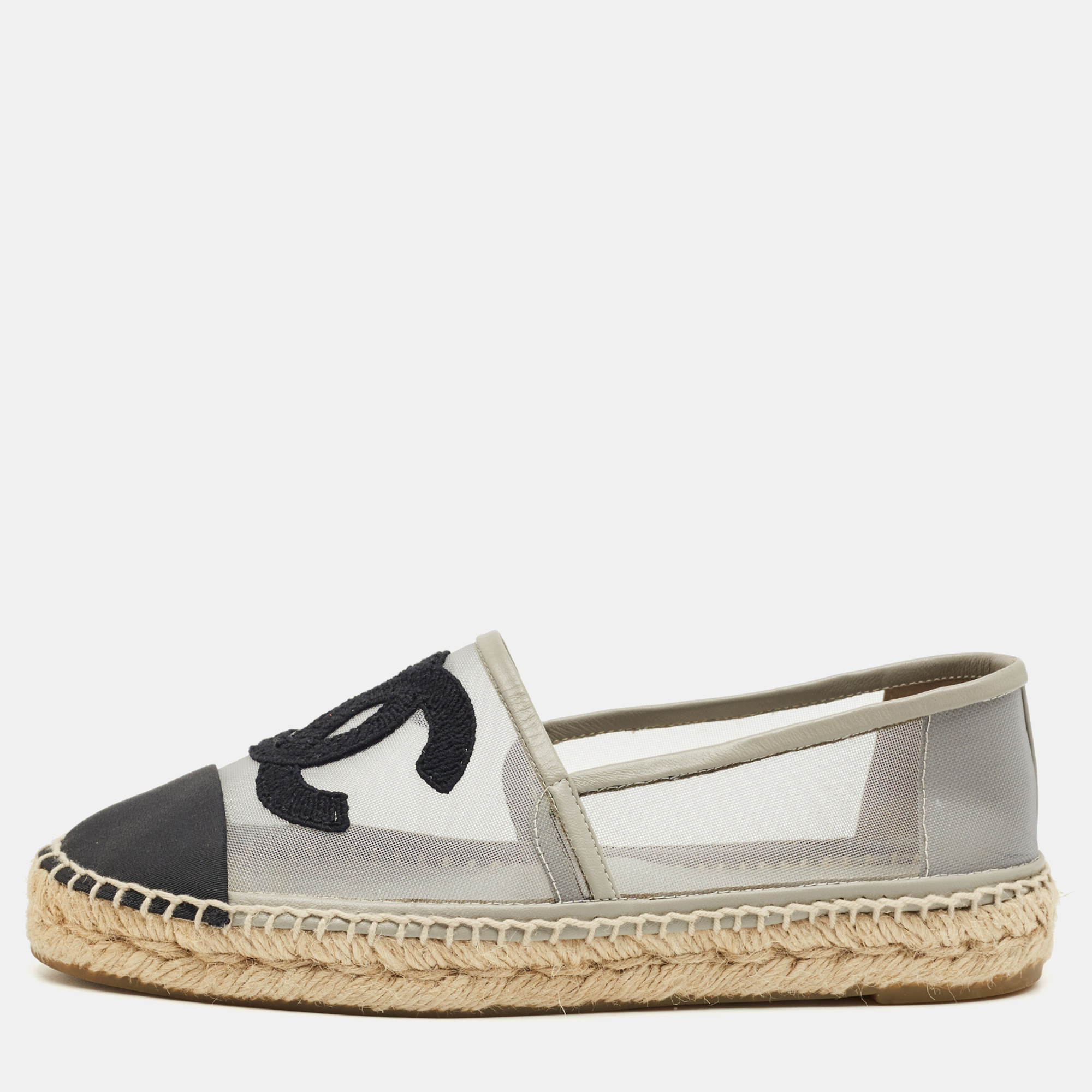 

Chanel Black/Grey Canvas and Mesh CC Cap Toe Espadrille Flats Size