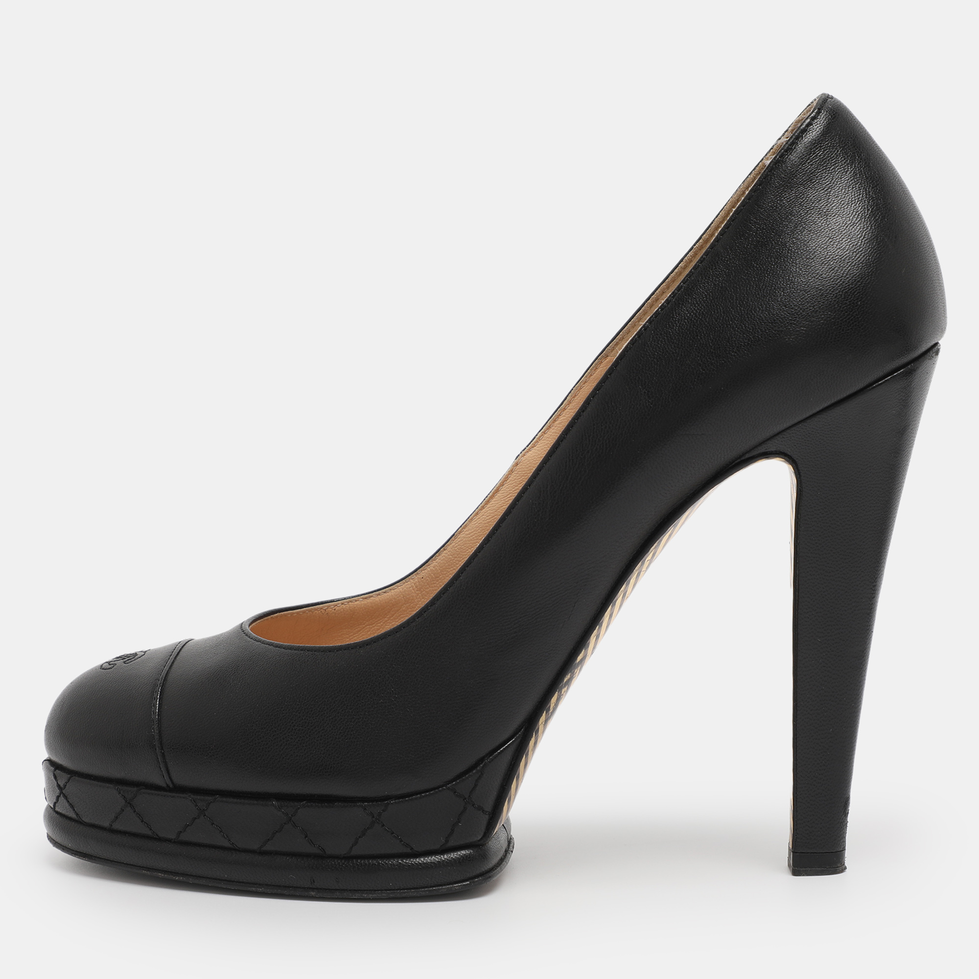 

Chanel Black Leather CC Cap Toe Platform Pumps Size 40