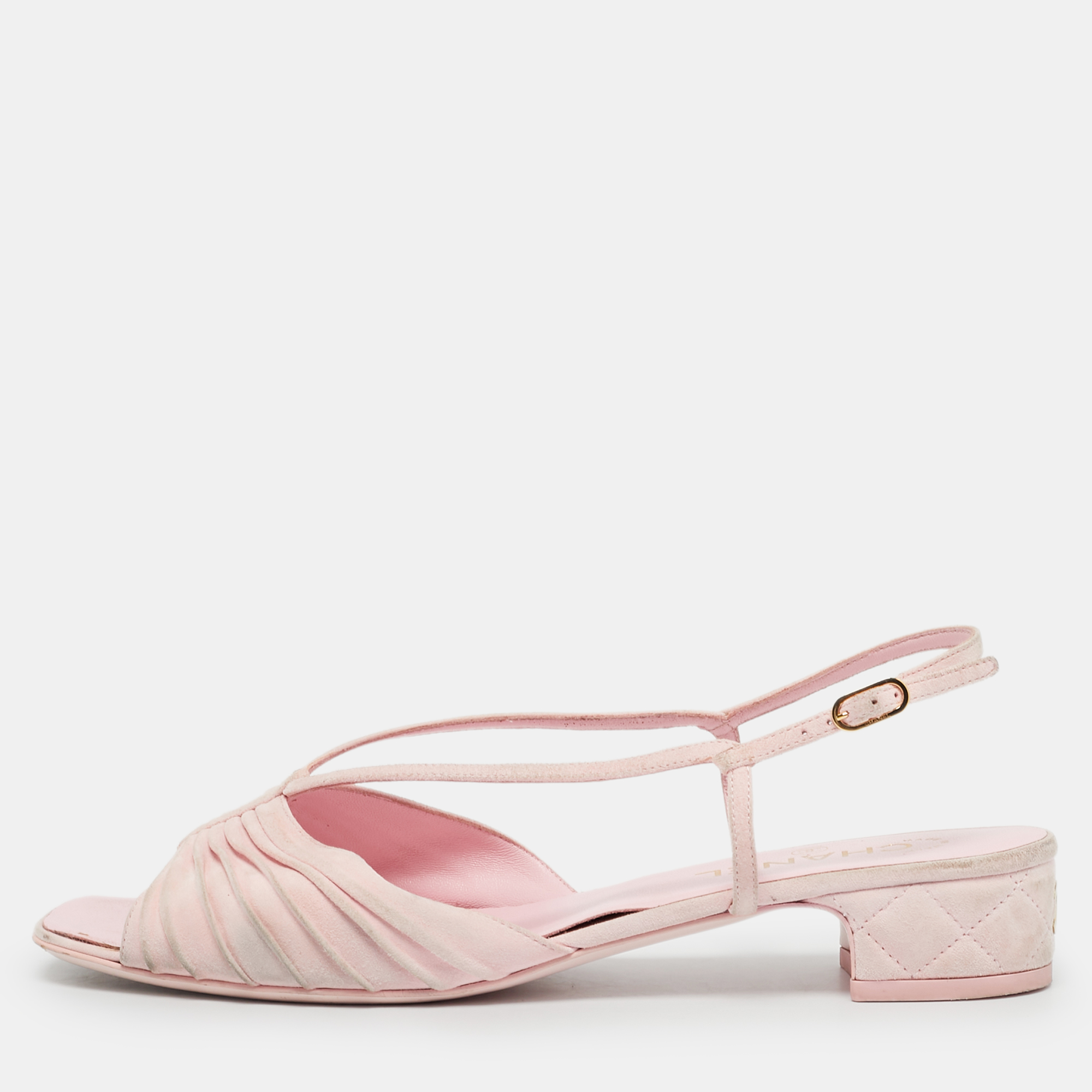 Pre-owned Chanel Pink Suede Cc Ankle Strap Flat Sandals Size 40.5