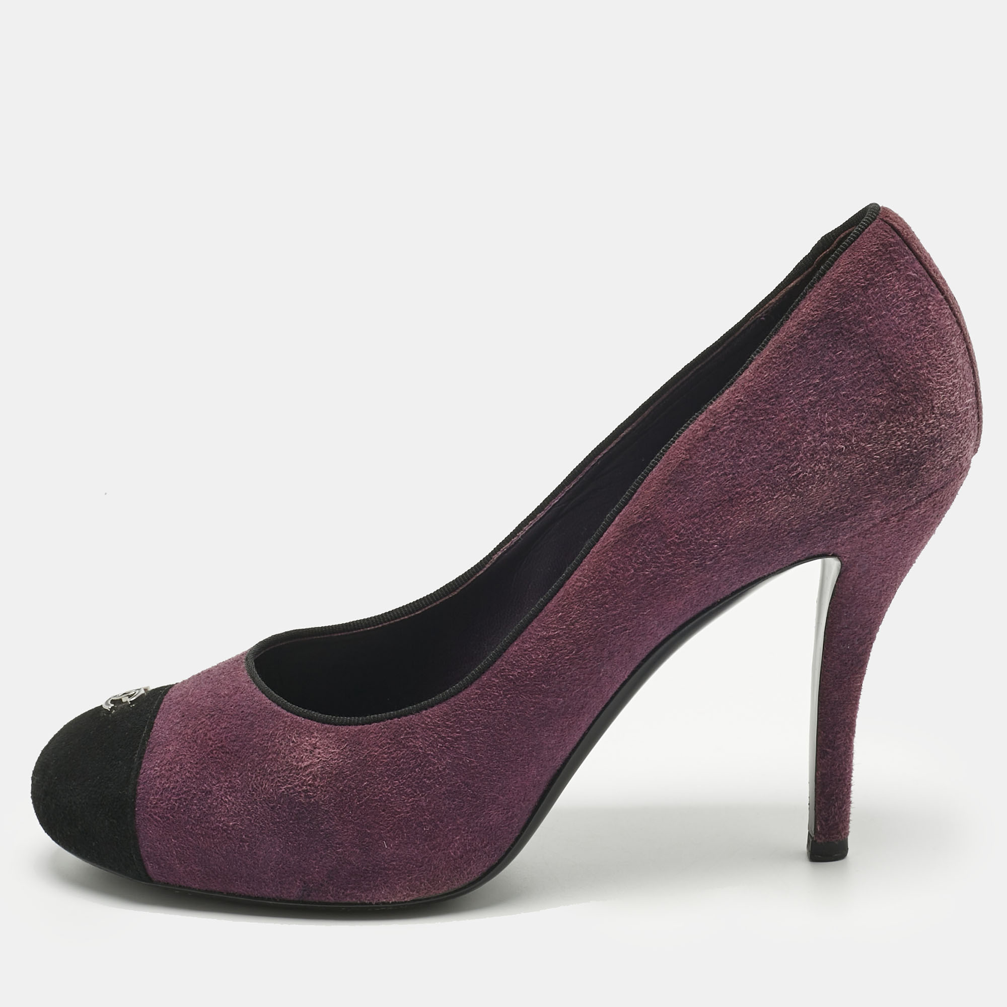 Pre-owned Chanel Purple/black Suede Platform Cap Toe Pumps Size 41.5