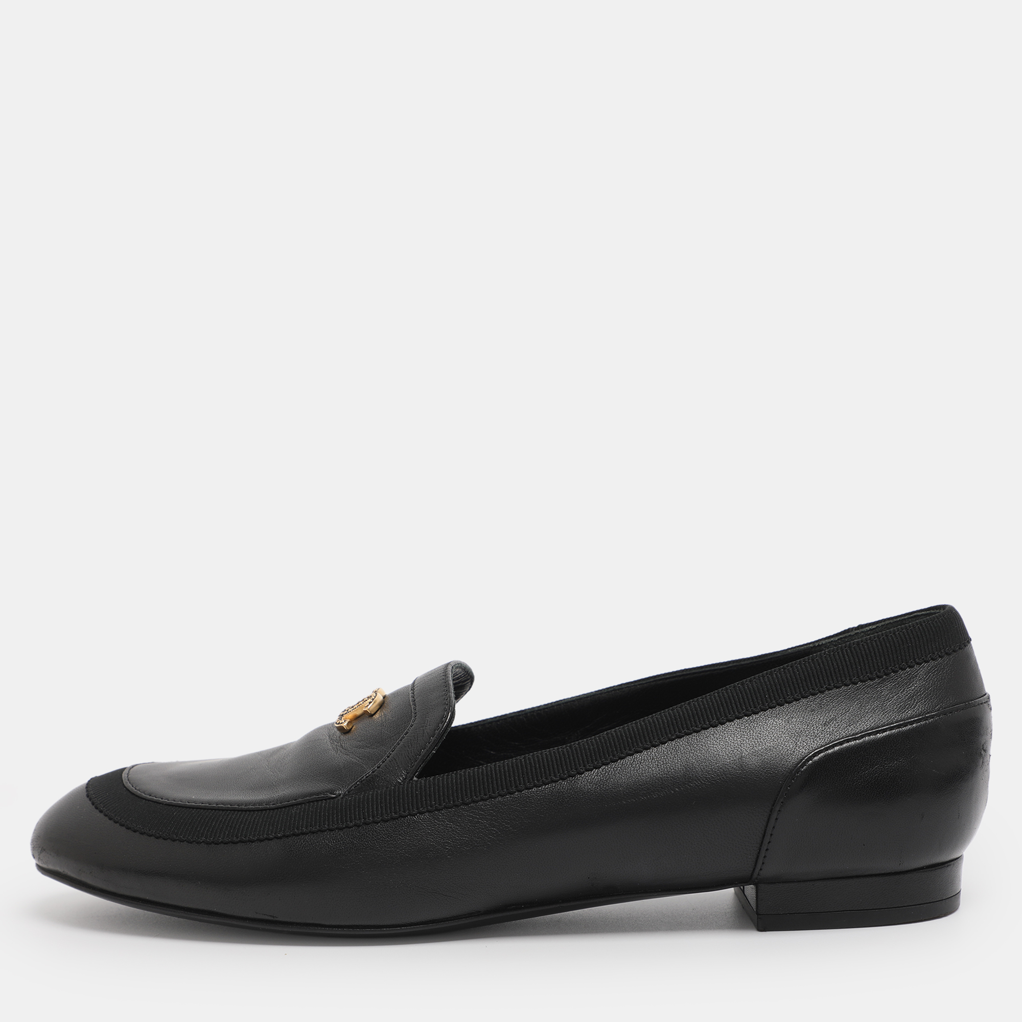 

Chanel Black Leather CC Loafers Size 38