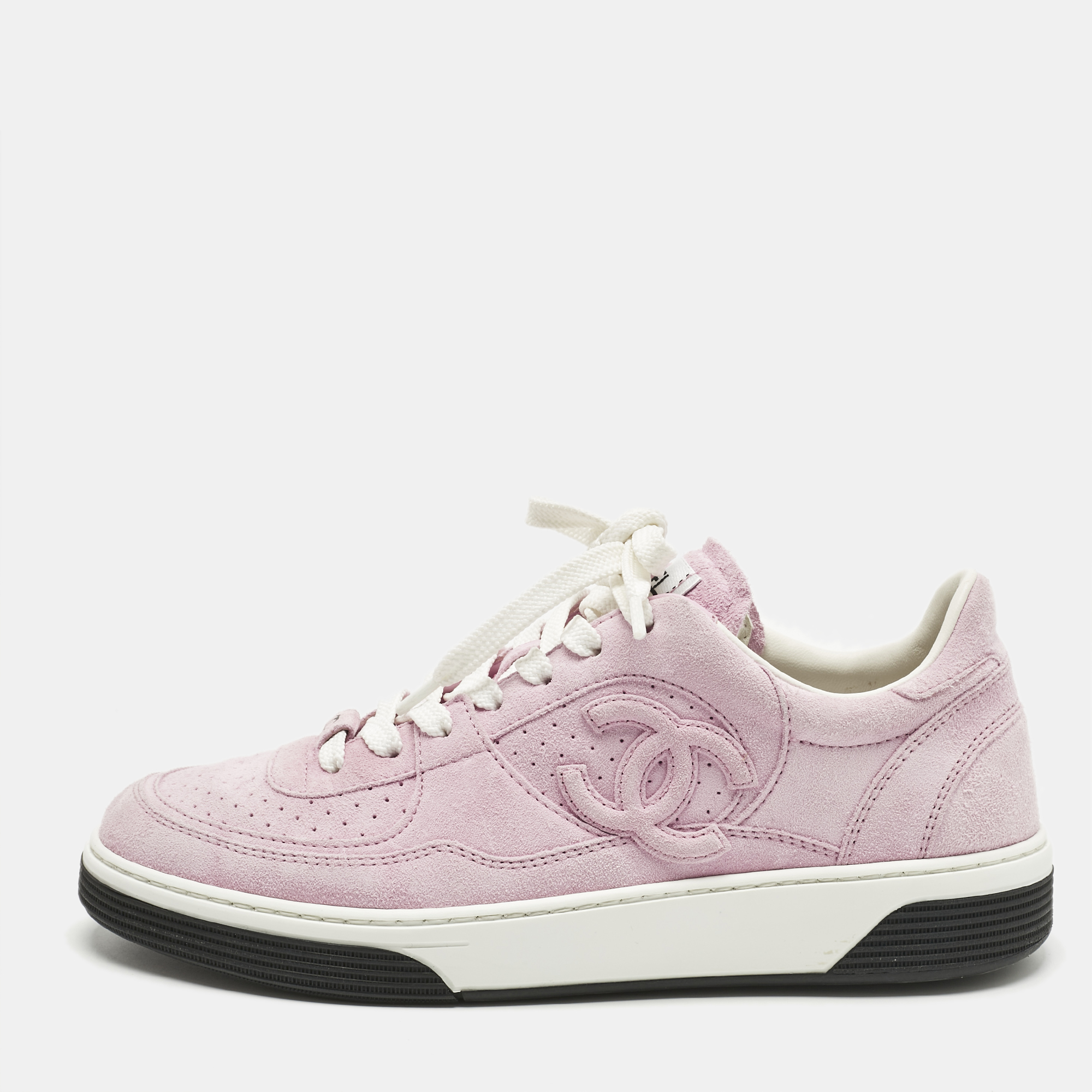 

Chanel Pink Suede CC Low Top Sneakers Size