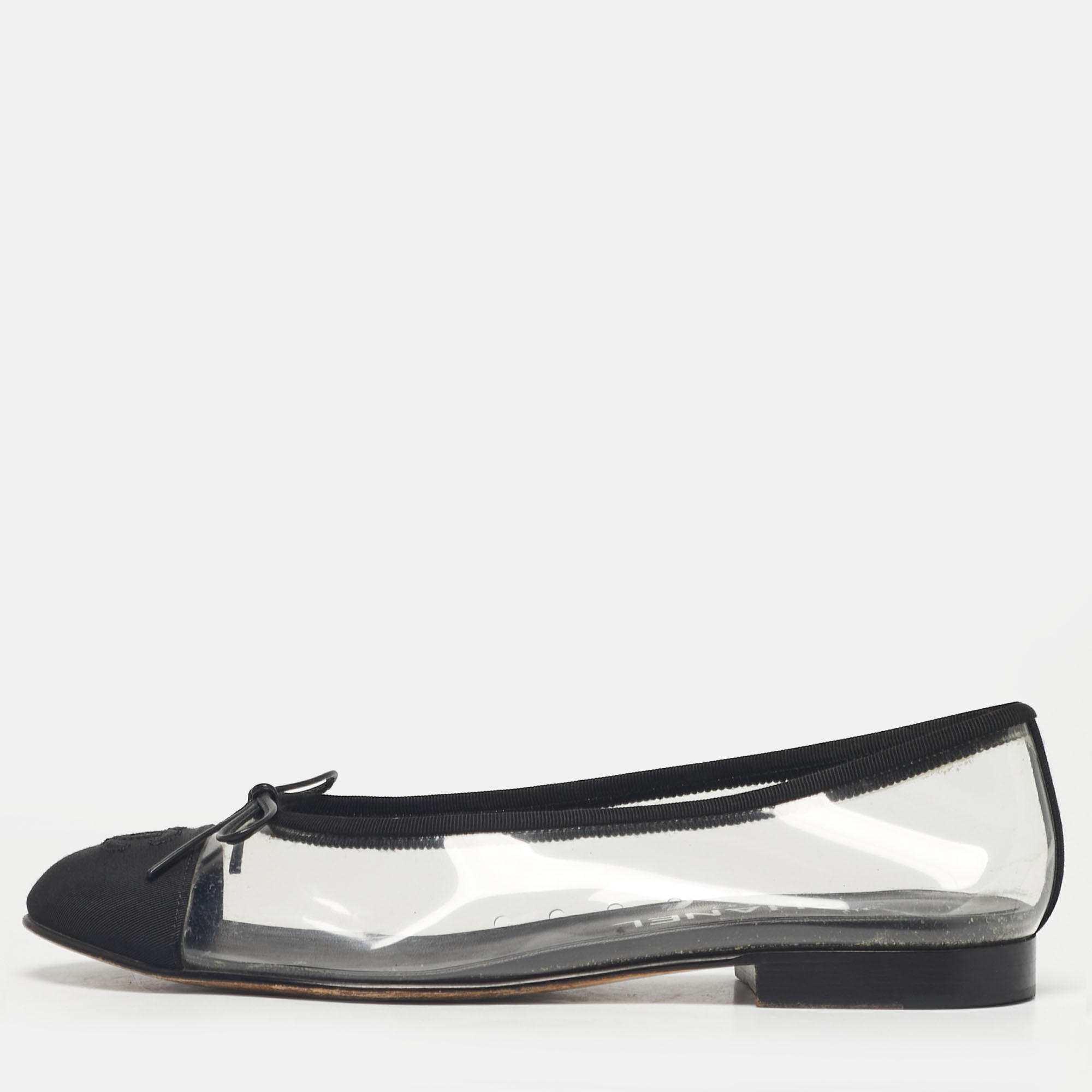 

Chanel Black/Transparent PVC and Canvas CC Cap Toe Bow Ballet Flats Size