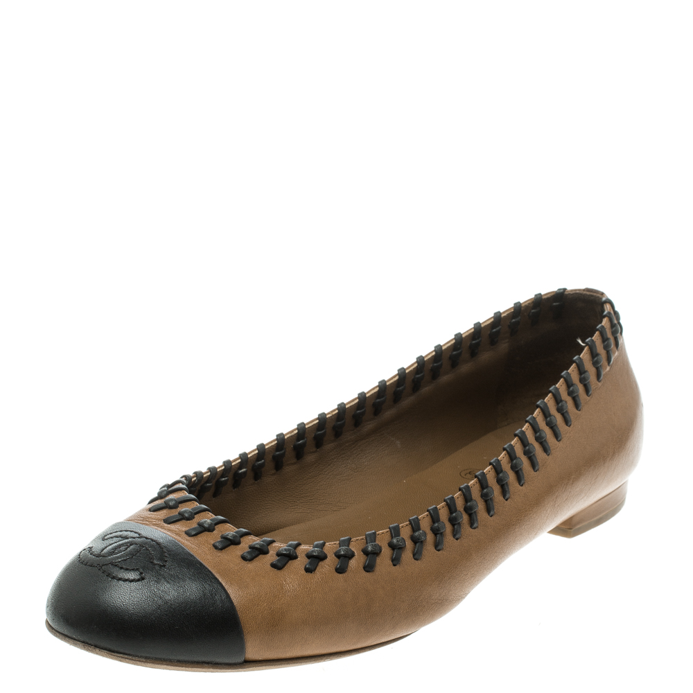 Chanel Two Tone Leather Whip Stitch Ballet Flats Size 38.5 Chanel | The ...