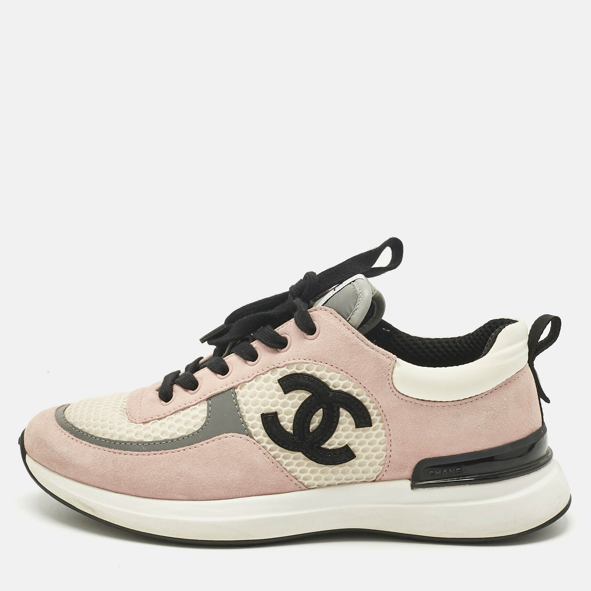

Chanel Pink Mesh and Suede CC Lace Up Sneakers Size