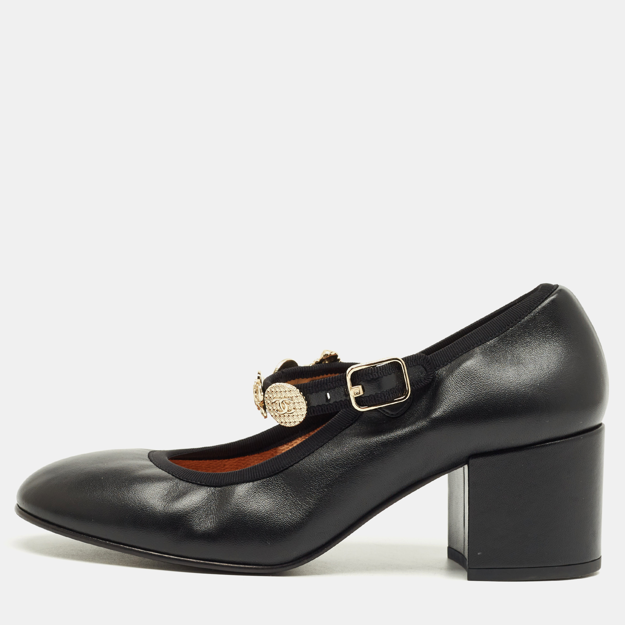 

Chanel Black Leather Mary Jane Charm Pumps Size