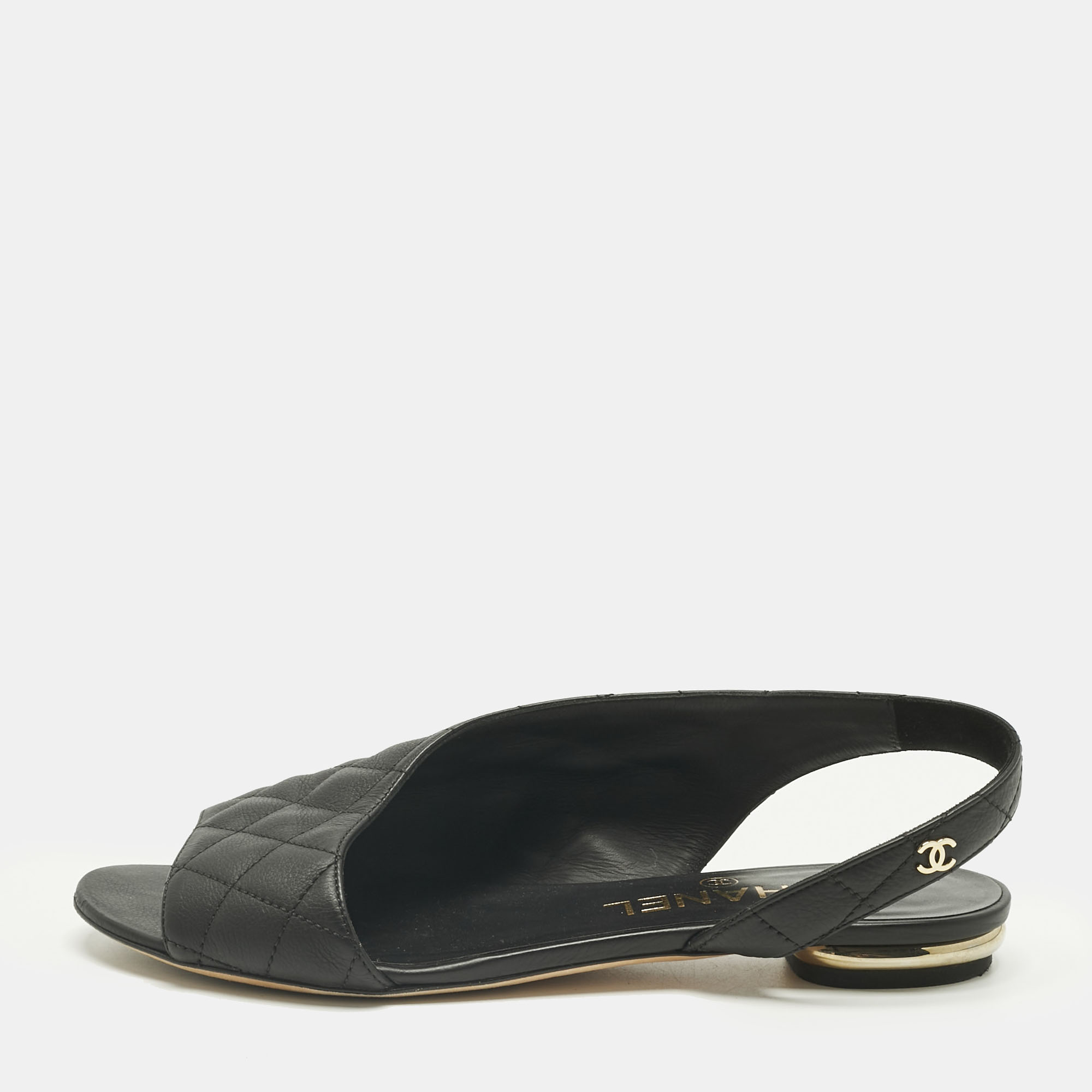 

Chanel Black Quilted Leather Slingback Sandals Size