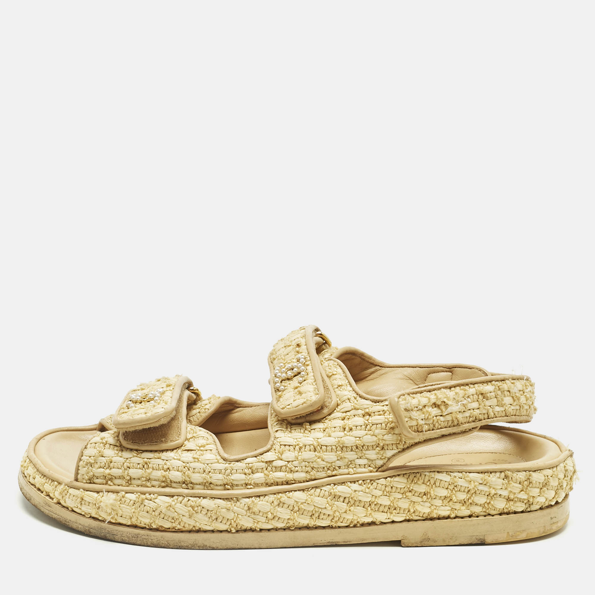 

Chanel Beige Raffia Dad Slingback Sandals Size