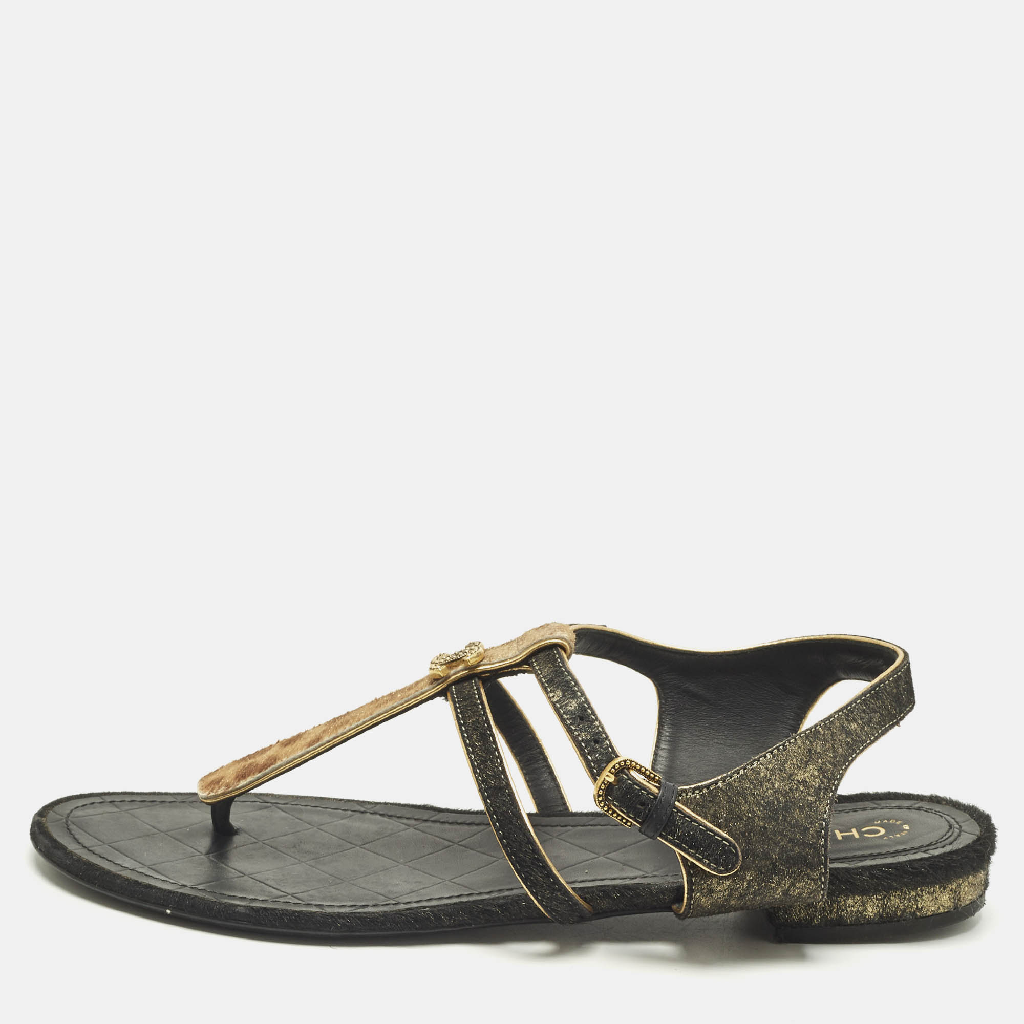 

Chanel Two Tone Leopard Print Leather CC Thong Flat Sandals Size, Brown