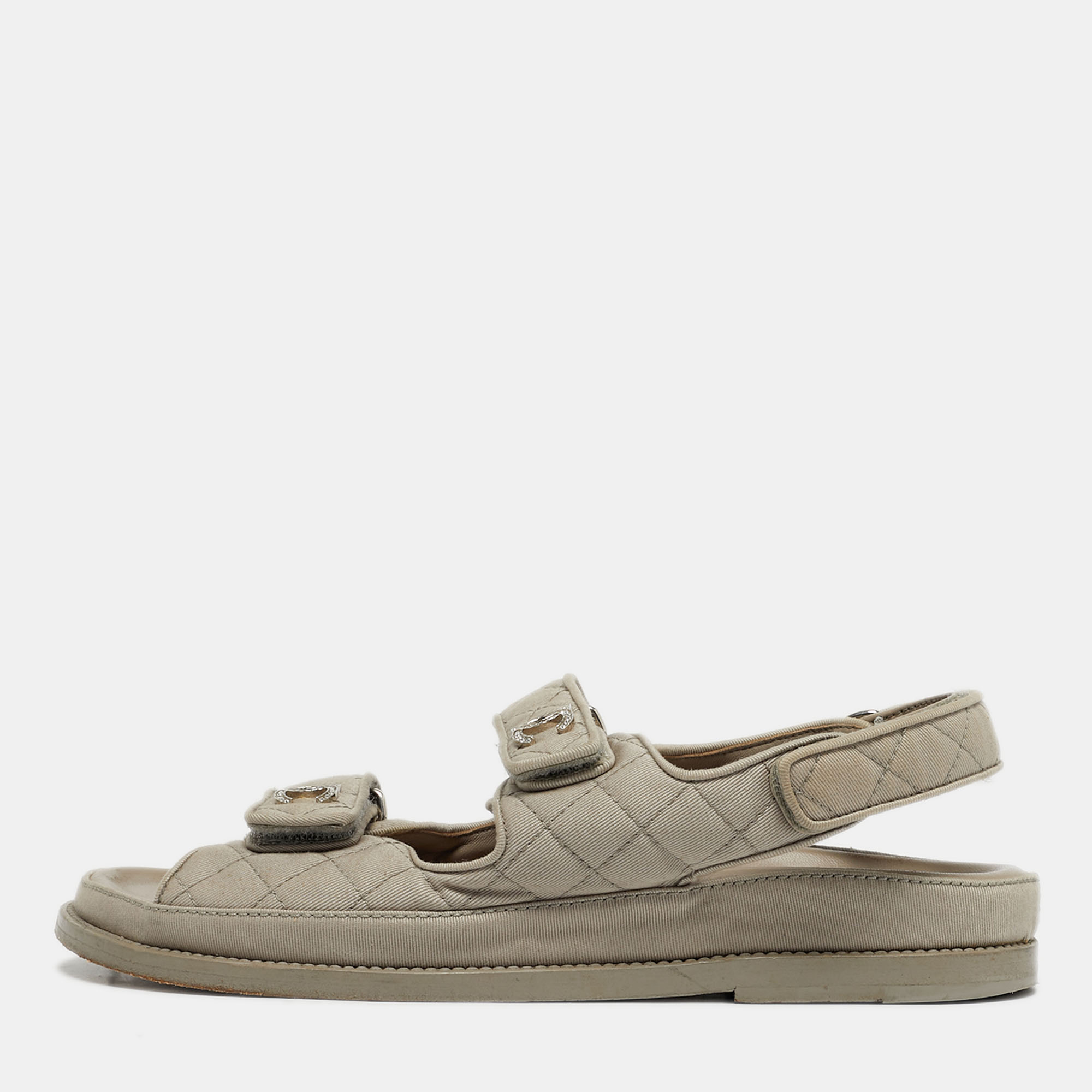 

Chanel Grey Fabric Dad Flat Sandals Size