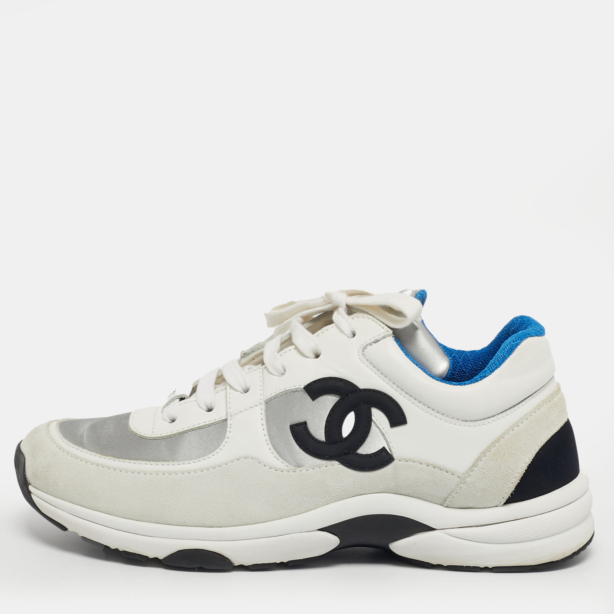 

Chanel Multicolor Leather and Suede CC Logo Lace Up Sneakers Size