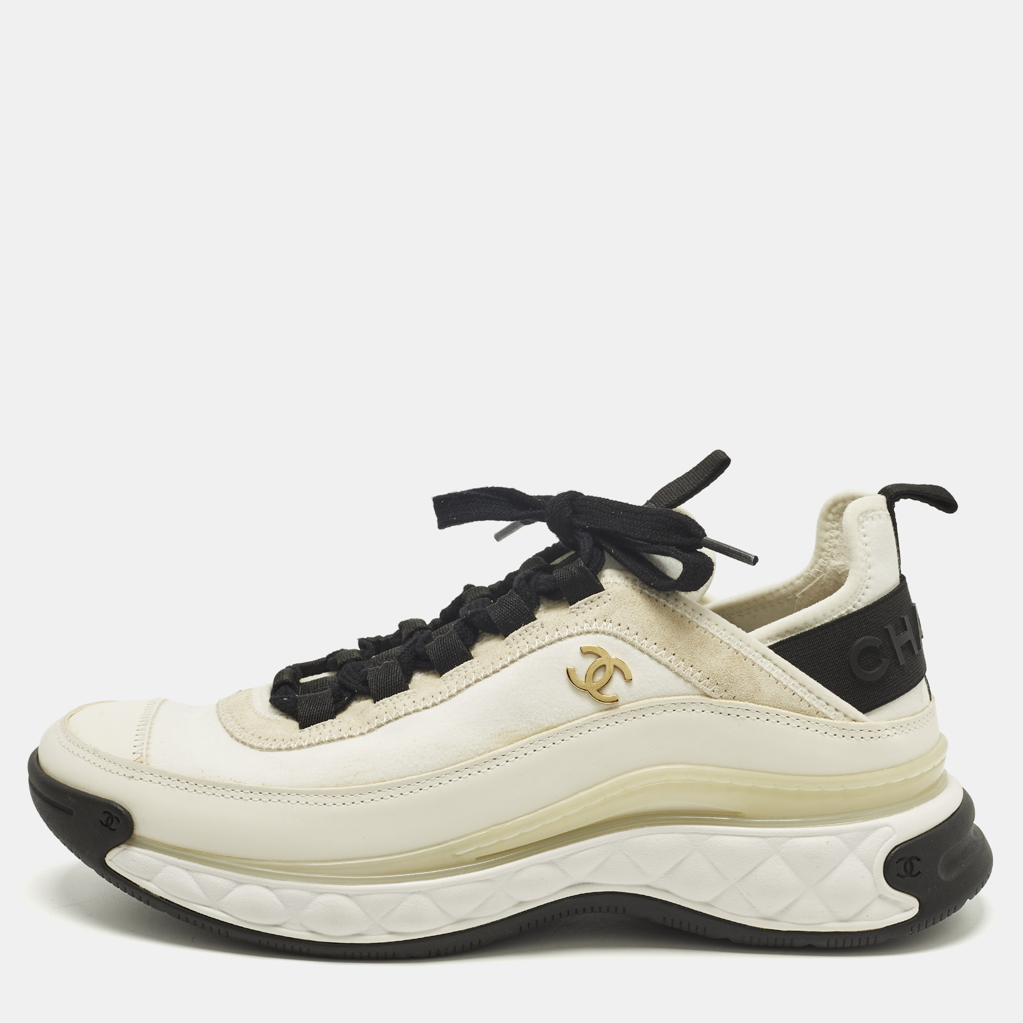 

Chanel CC Size  White Fabric and Suede Lace Up Sneakers