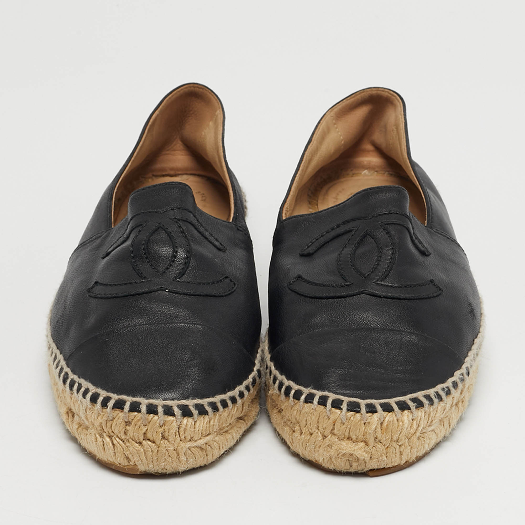 

Chanel CC Size  Black Leather Espadrille Flats