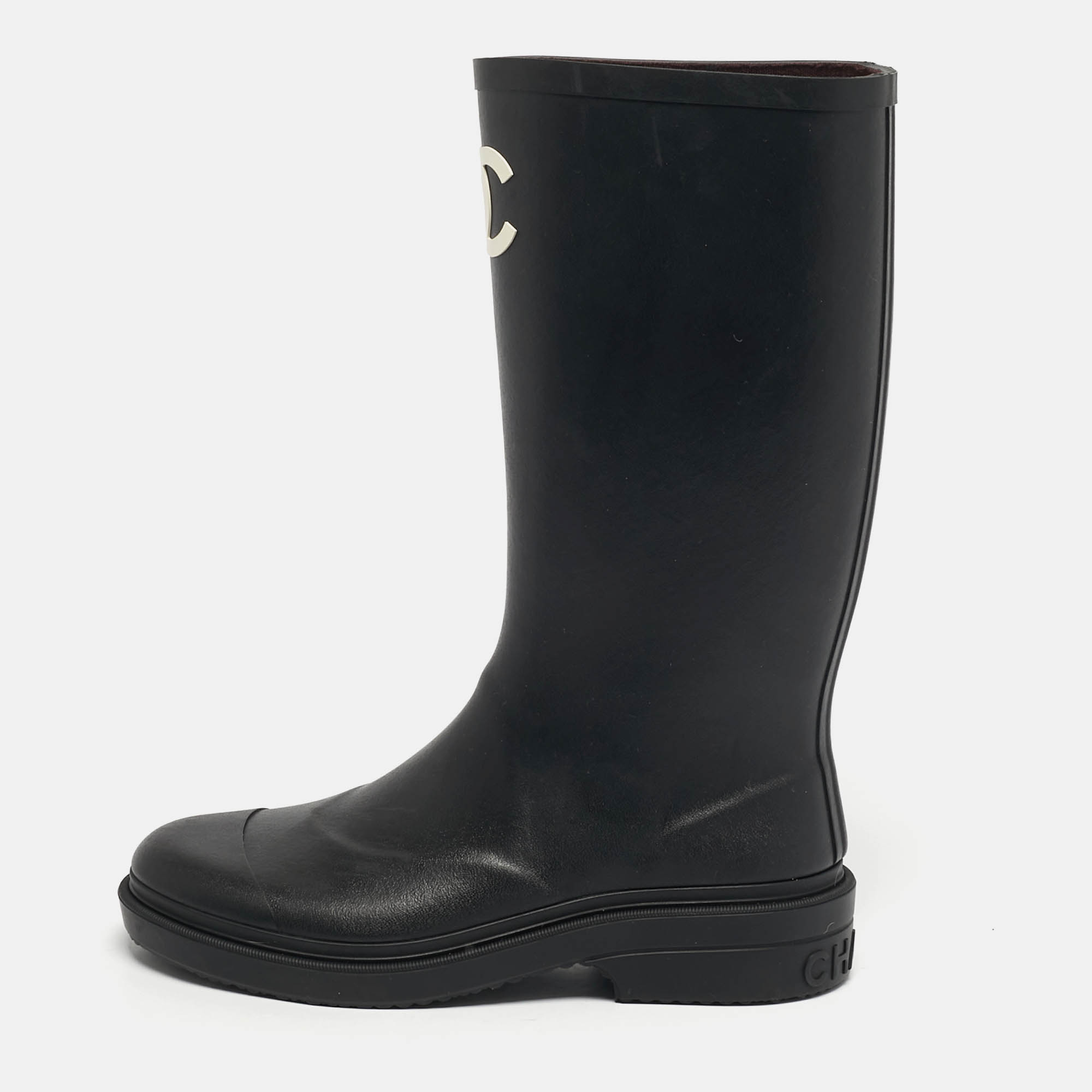 

Chanel CC Size  Black Rubber Camellia Rain Boots
