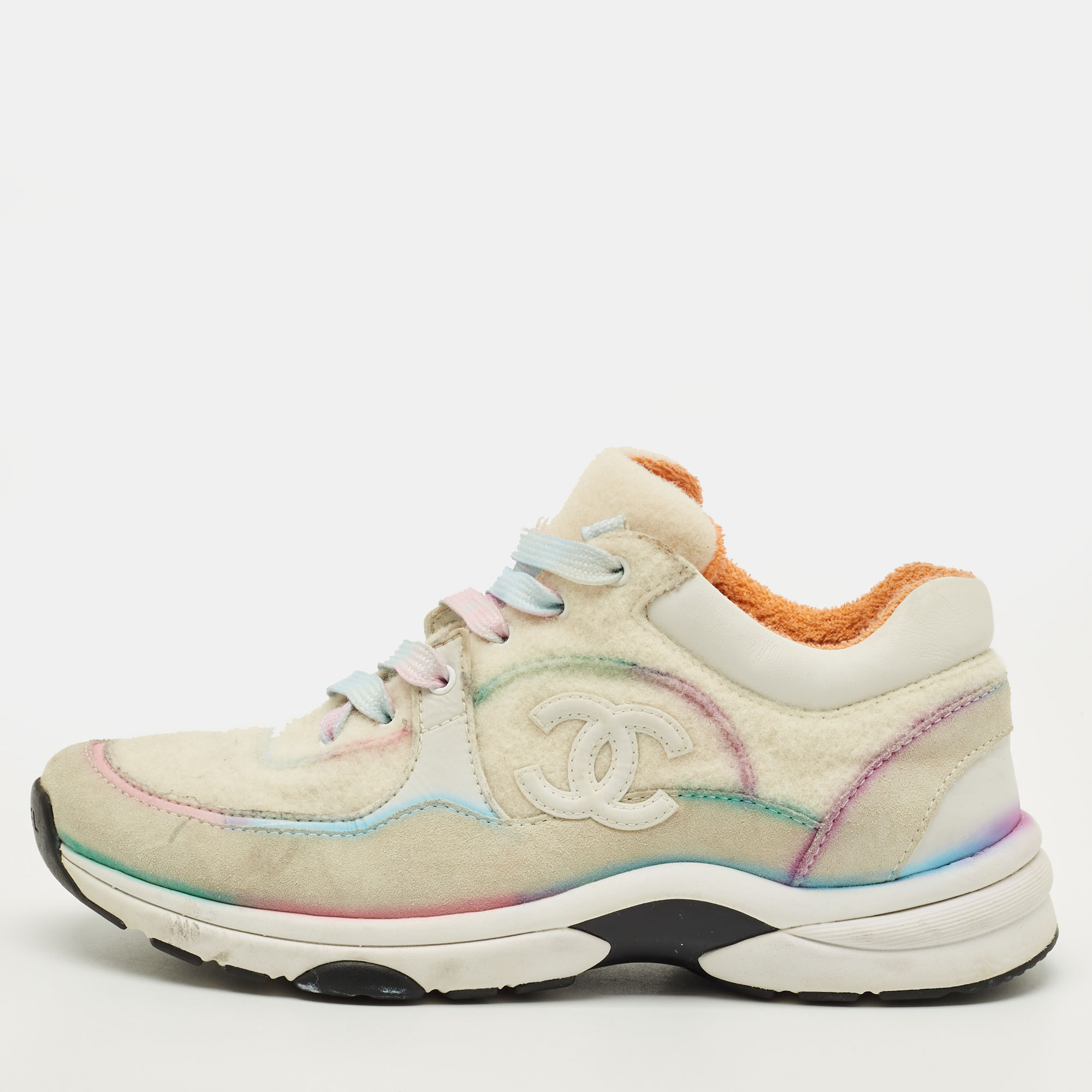 

Chanel Interlocking CC Size  Grey/Pink Suede and Tweed Low Top Sneakers