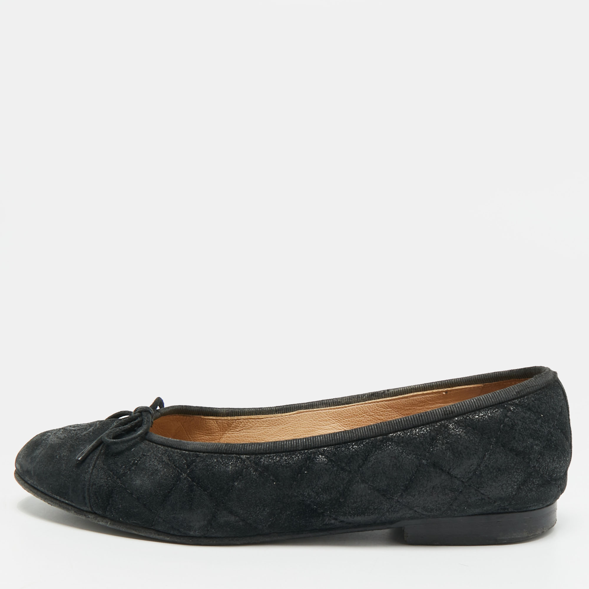 

Chanel CC Size  Black Quilted Leather Bow Cap Toe Ballet Flats