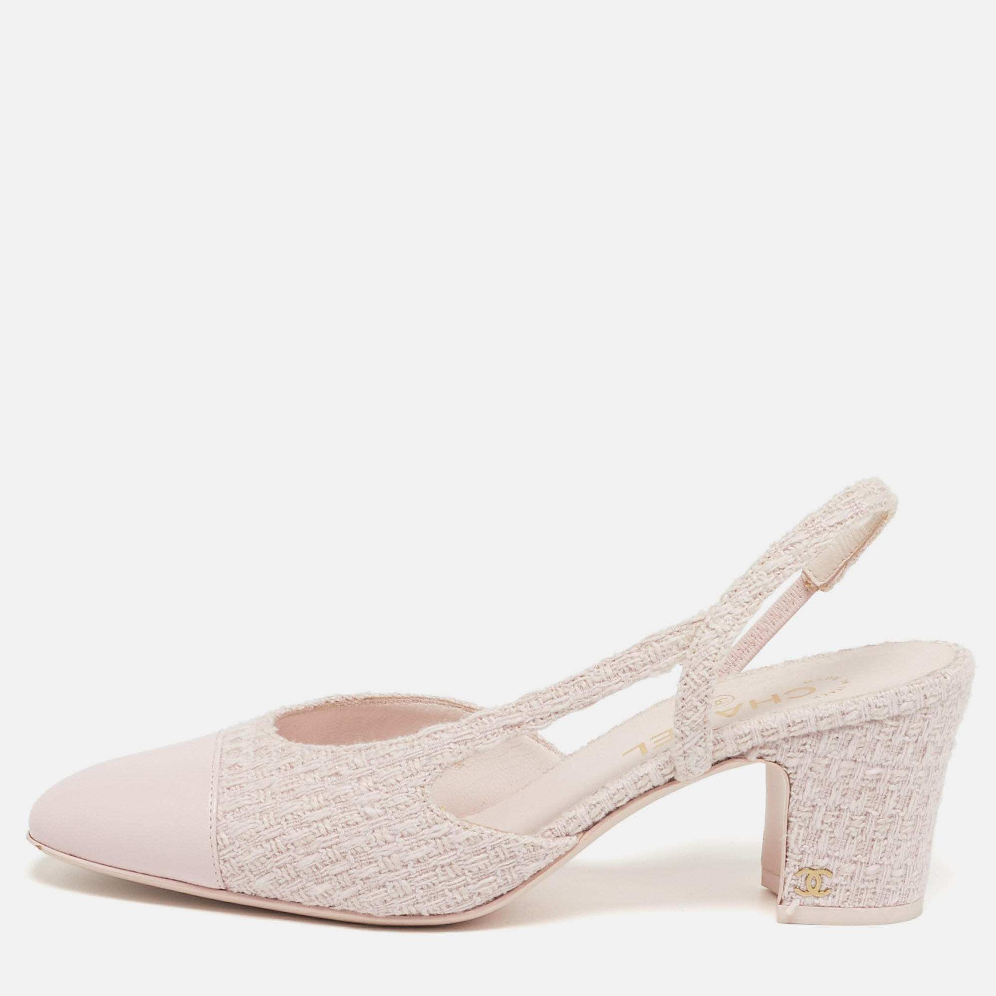 

Chanel CC Size  Pink Tweed and Leather Slingback Pumps