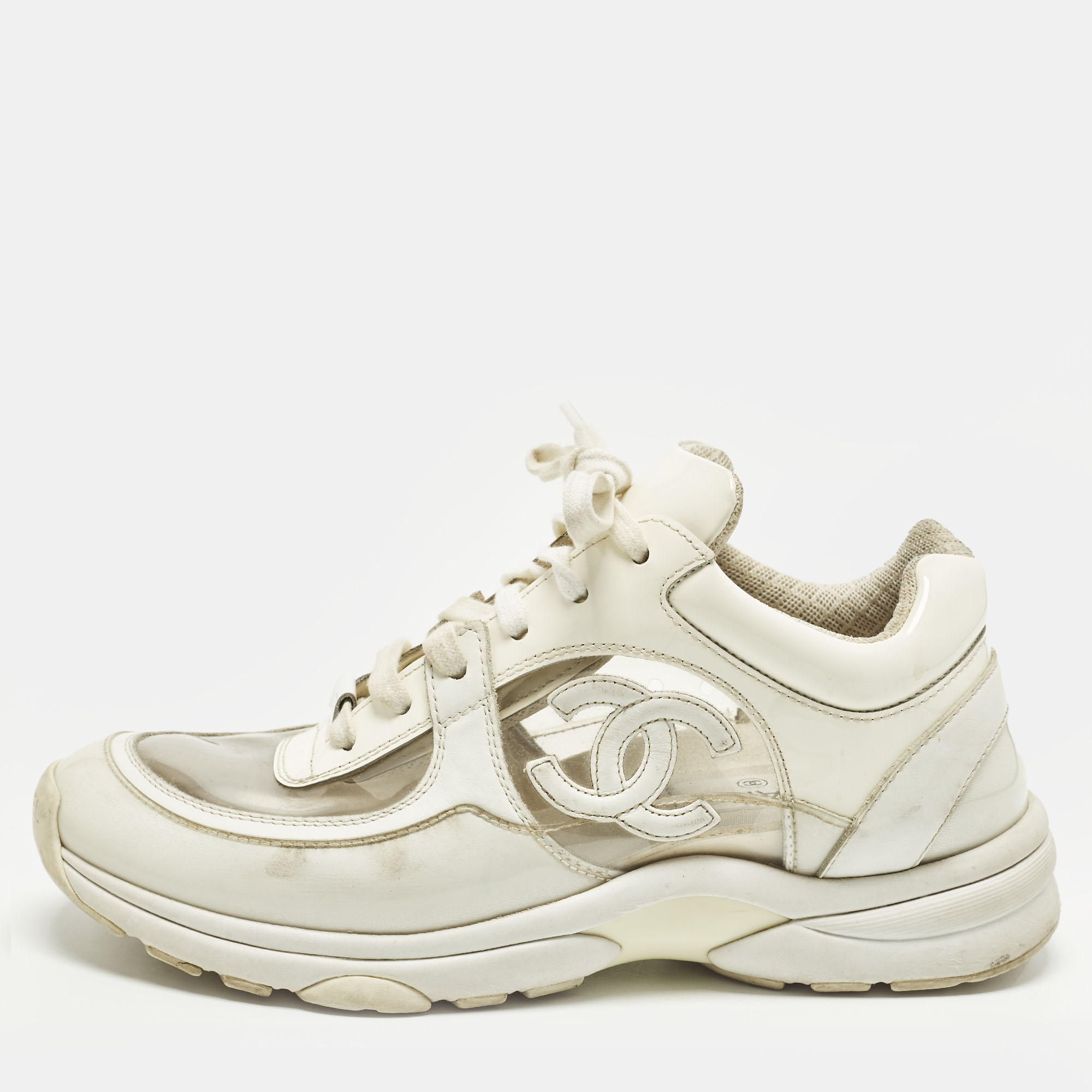 

Chanel CC Size  White Patent Leather and PVC Low Top Sneakers