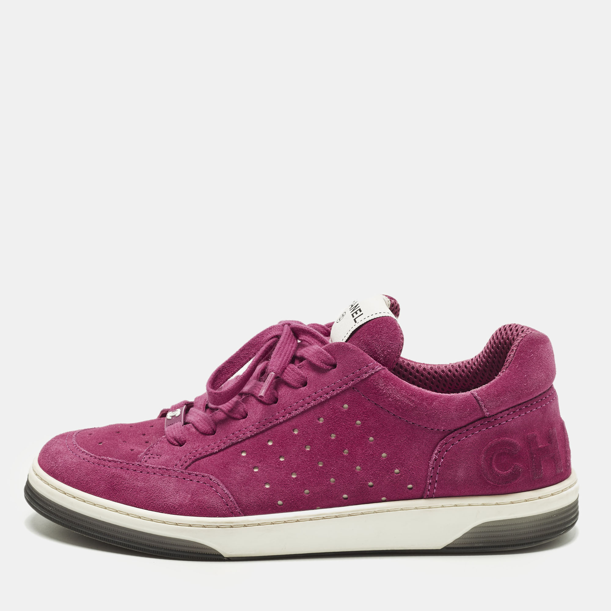 

Chanel CC Size  Purple Suede Lace Up Sneakers